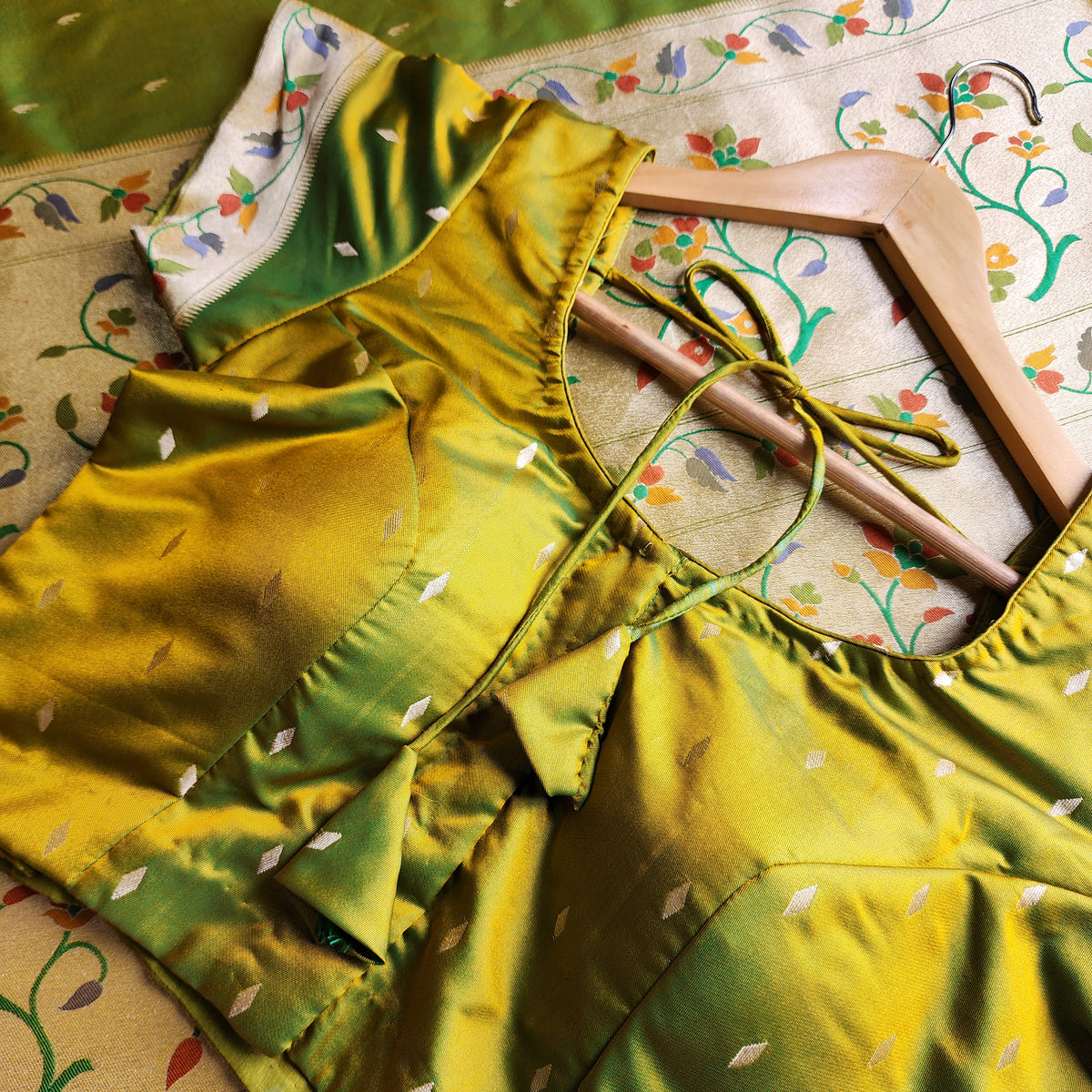 Raahi - Popati Green Paithani Silk Saree with Stitched Blouse