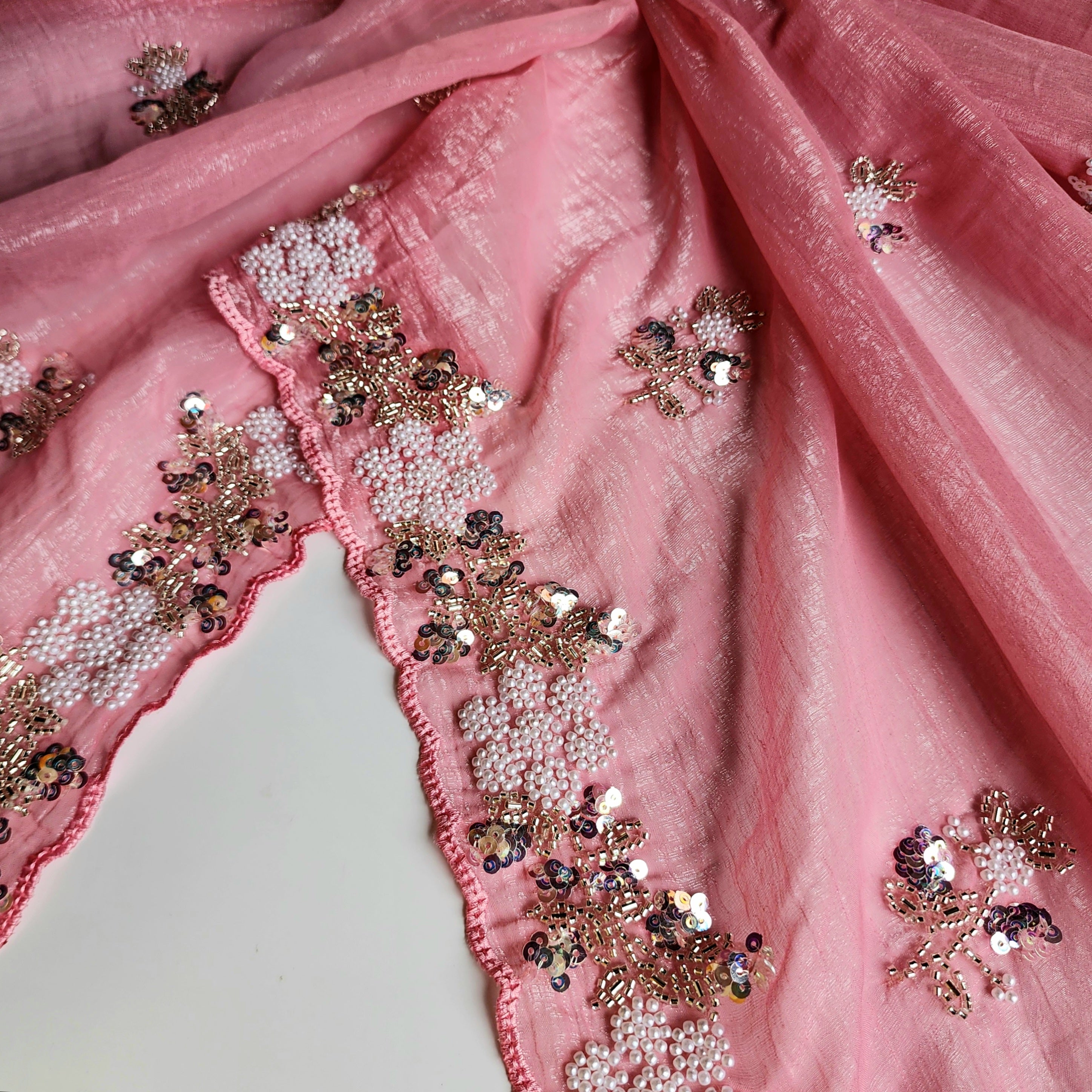 Soft Pink Designer Chiffon Silk Saree