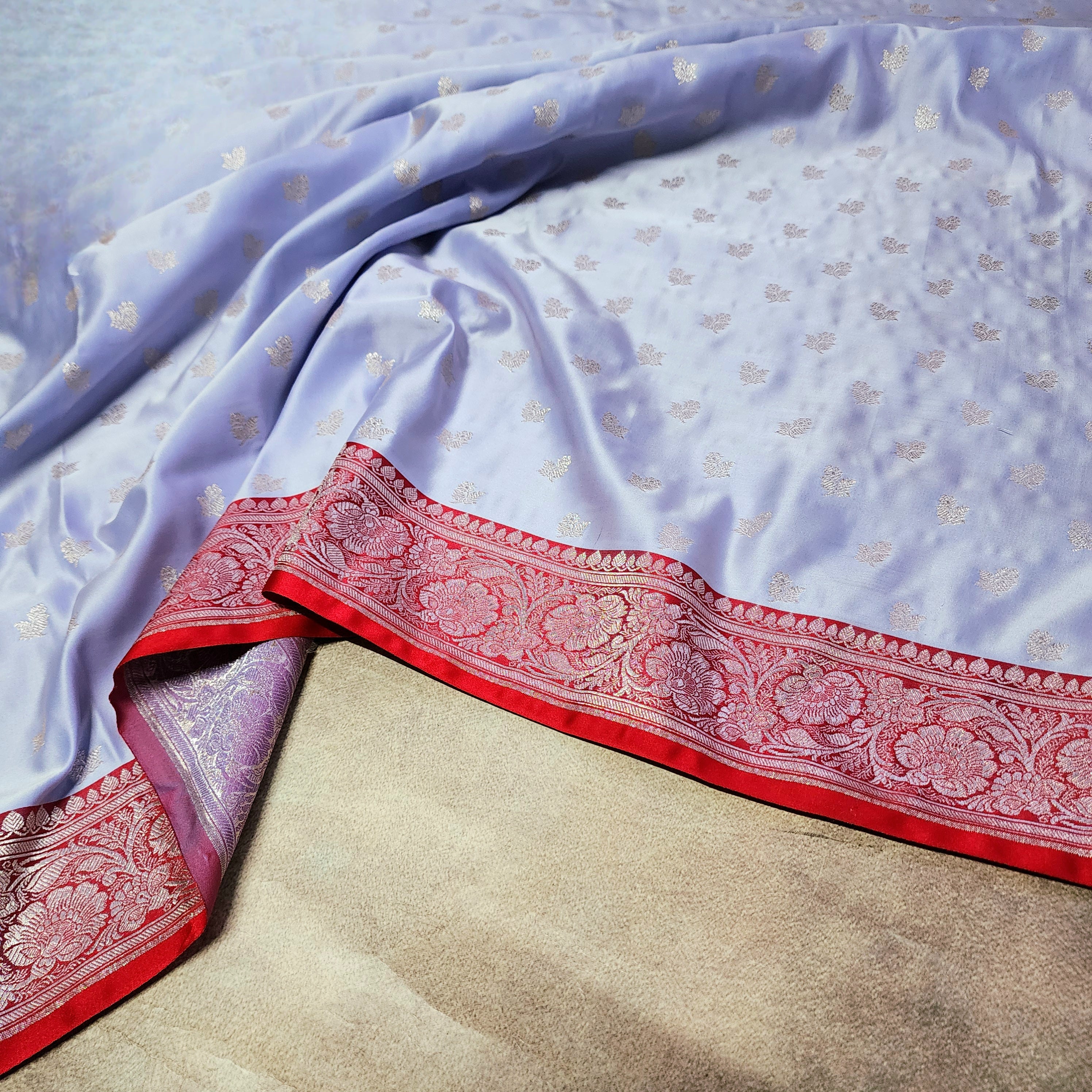 Ivory Pure Banarasi Katan Silk Saree with light Gold Zari Weaving