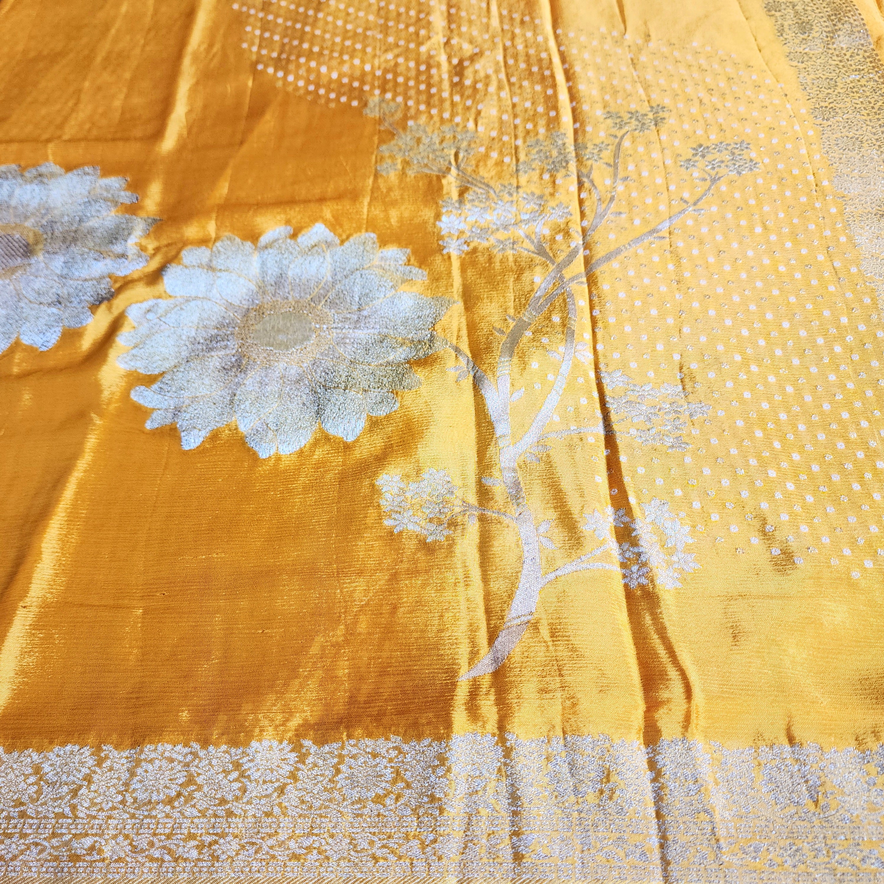 Marigold Mustard Yellow Crepe Silk Saree