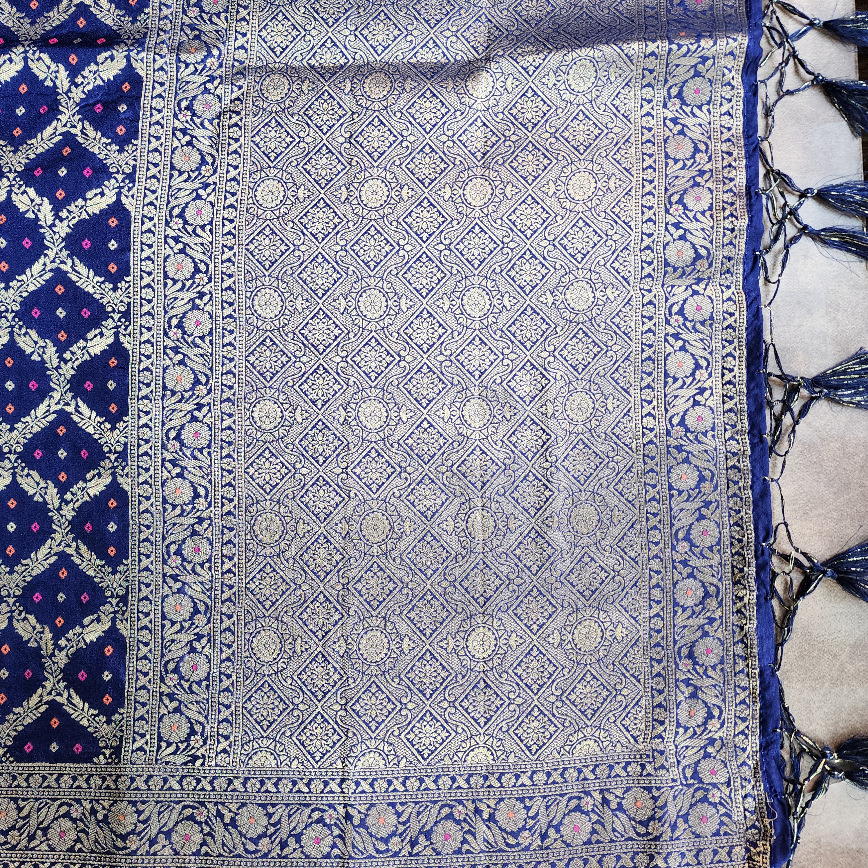 Royal Blue Bandhani Dupatta with Traditional Jaal