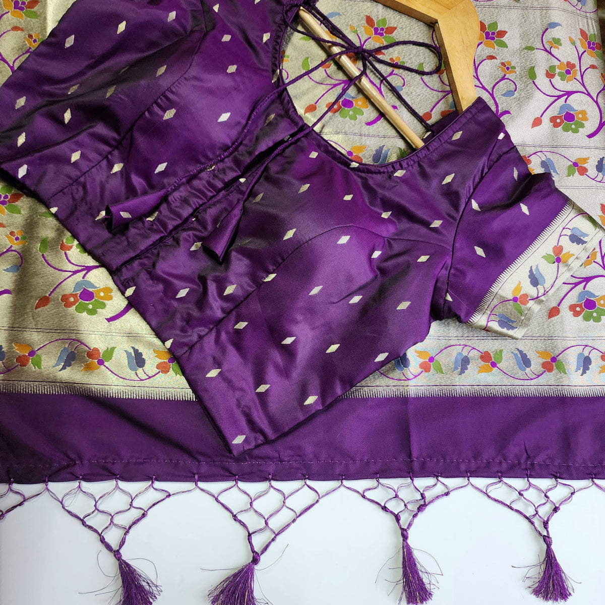 Raahi - Violet Paithani Silk Saree with Stitched Blouse