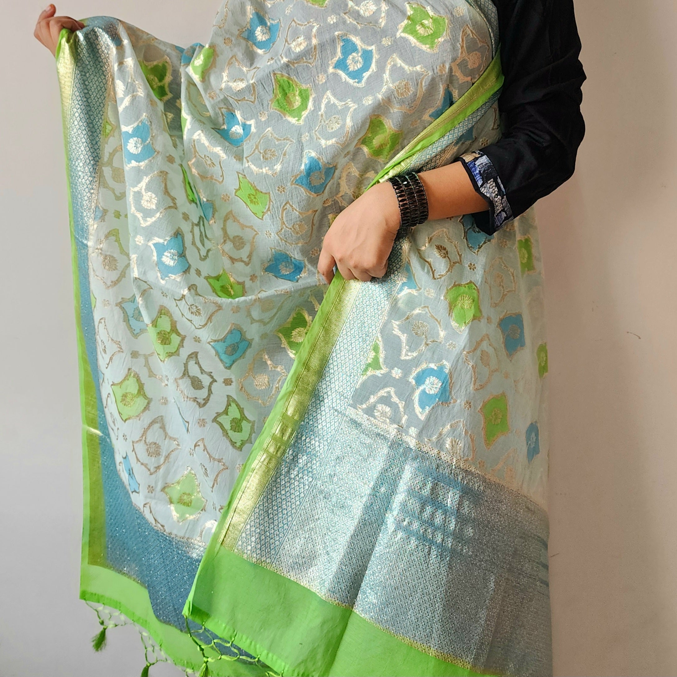 Light Blue Banarasi Brocade Tissue Silk Dupatta
