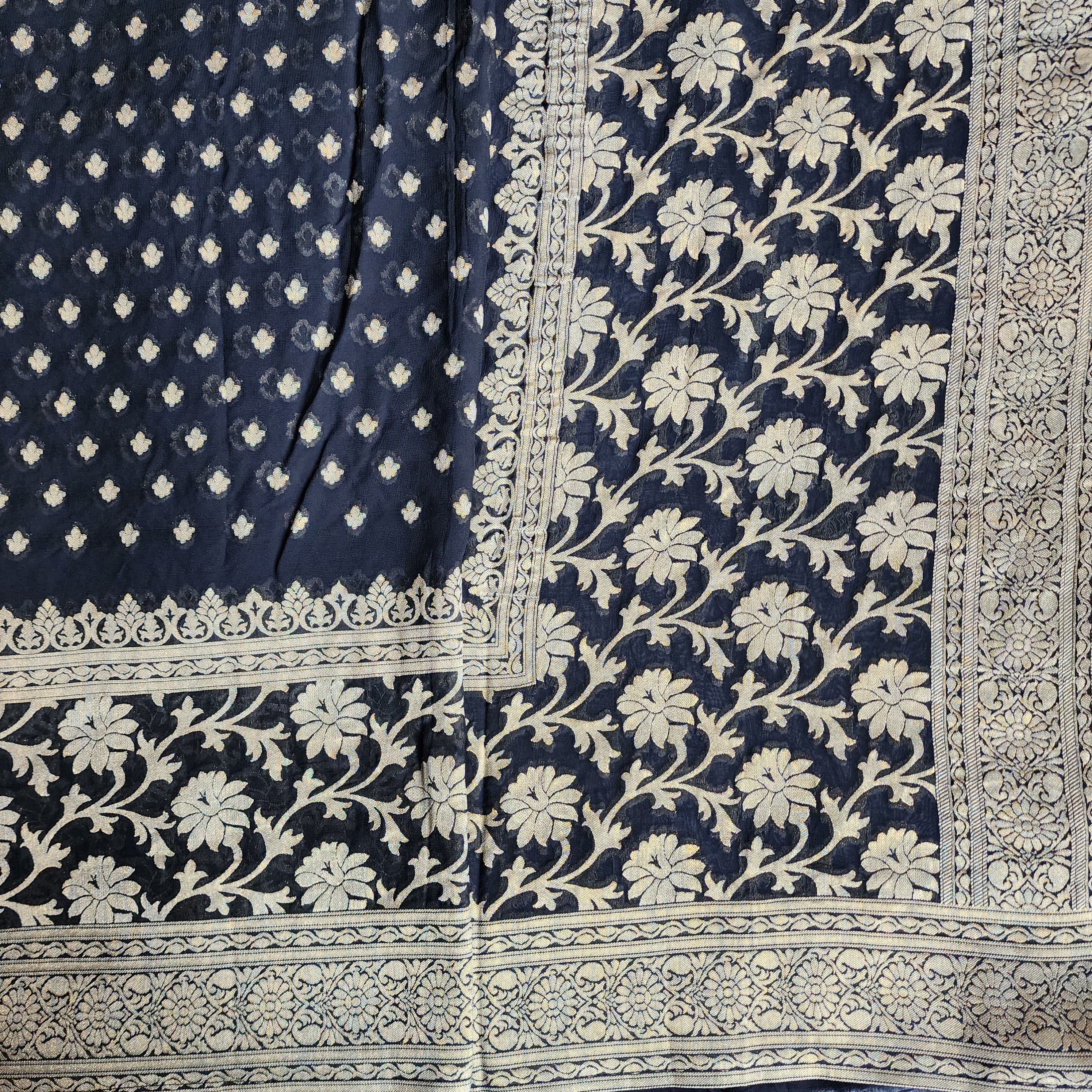 Elegant Black Khaddi Georgette Pure Banarasi Saree with Golden Zari