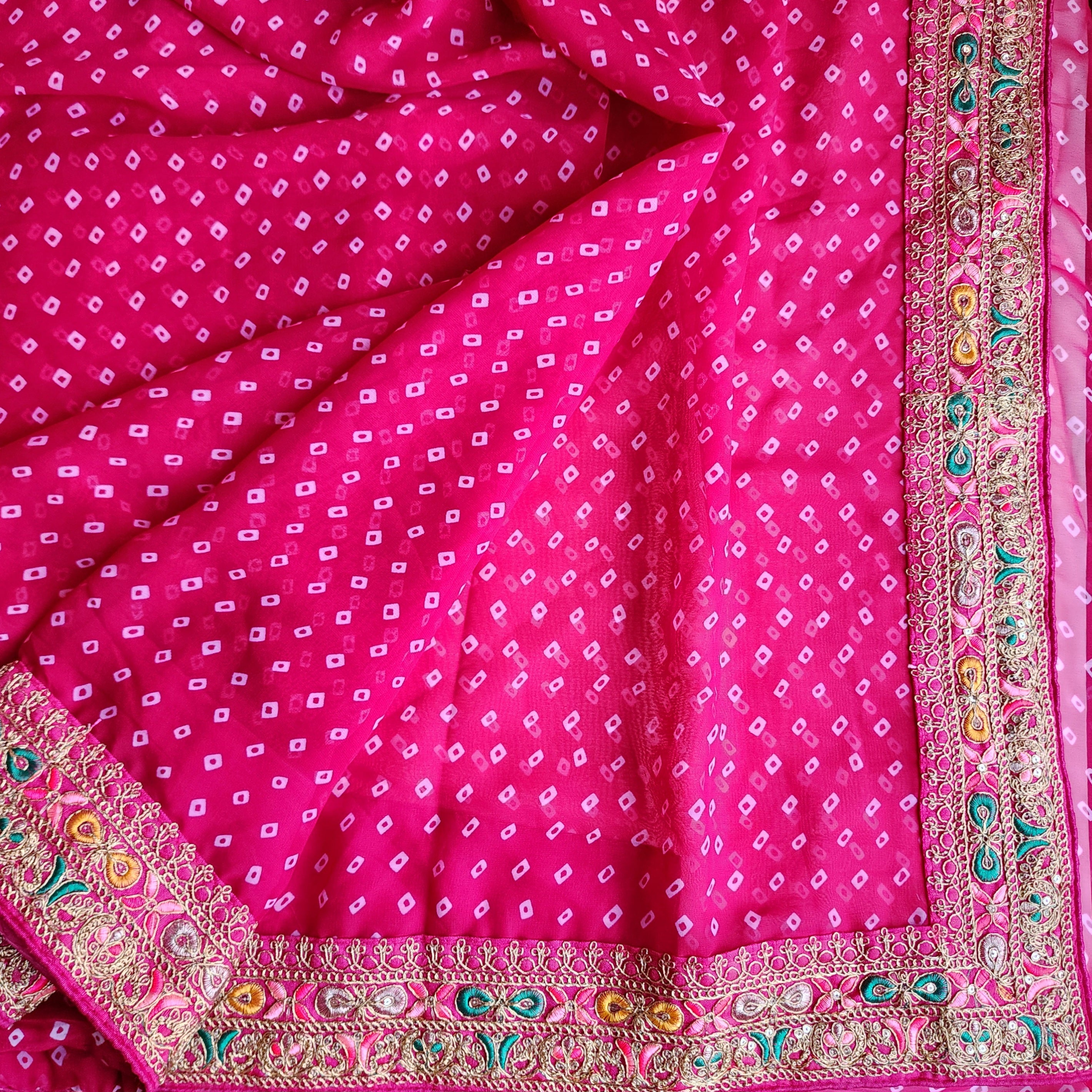 Embroidered Bandhani Designer Saree in Pink