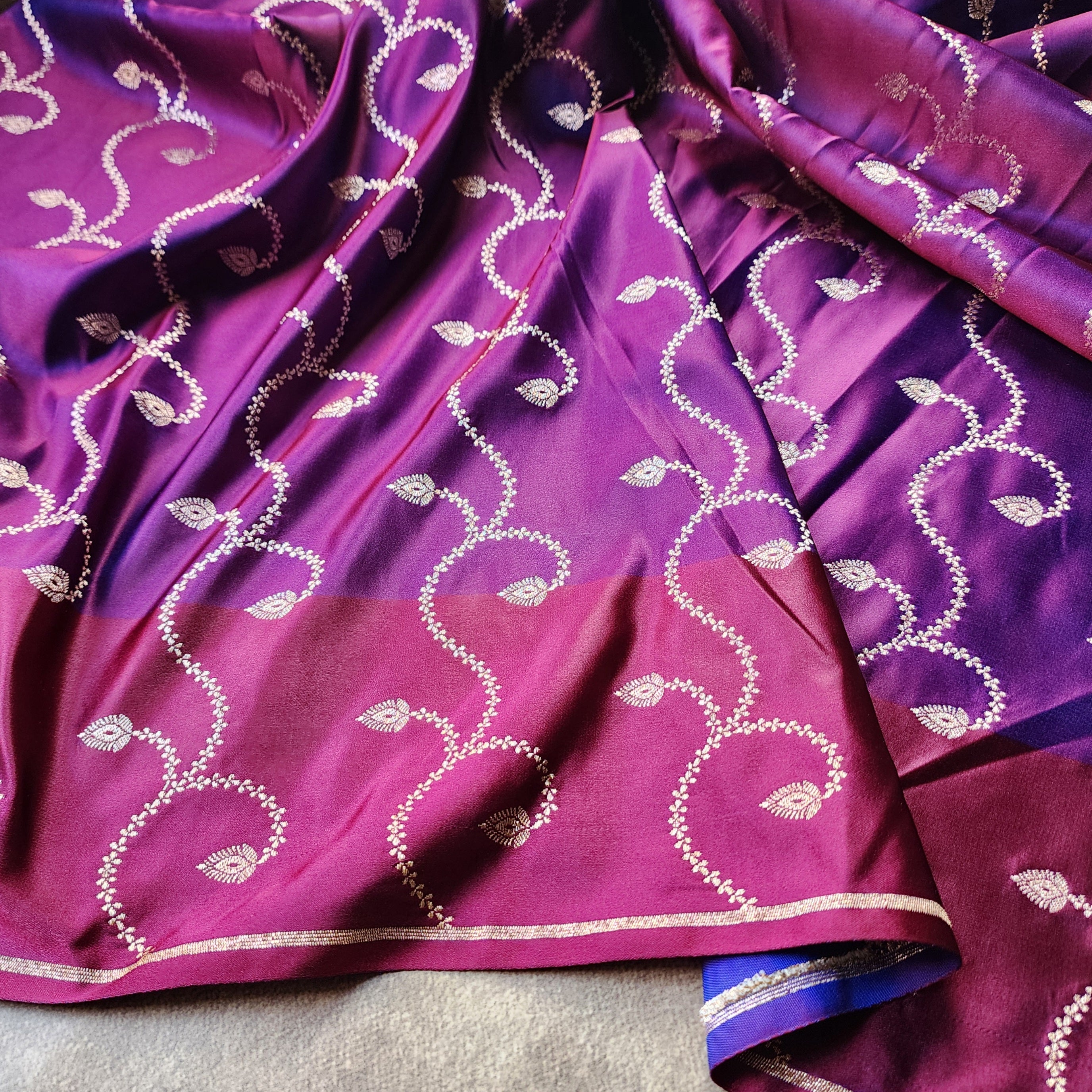 Royal Purple Pure Banarasi Katan Silk Saree with Magenta Border