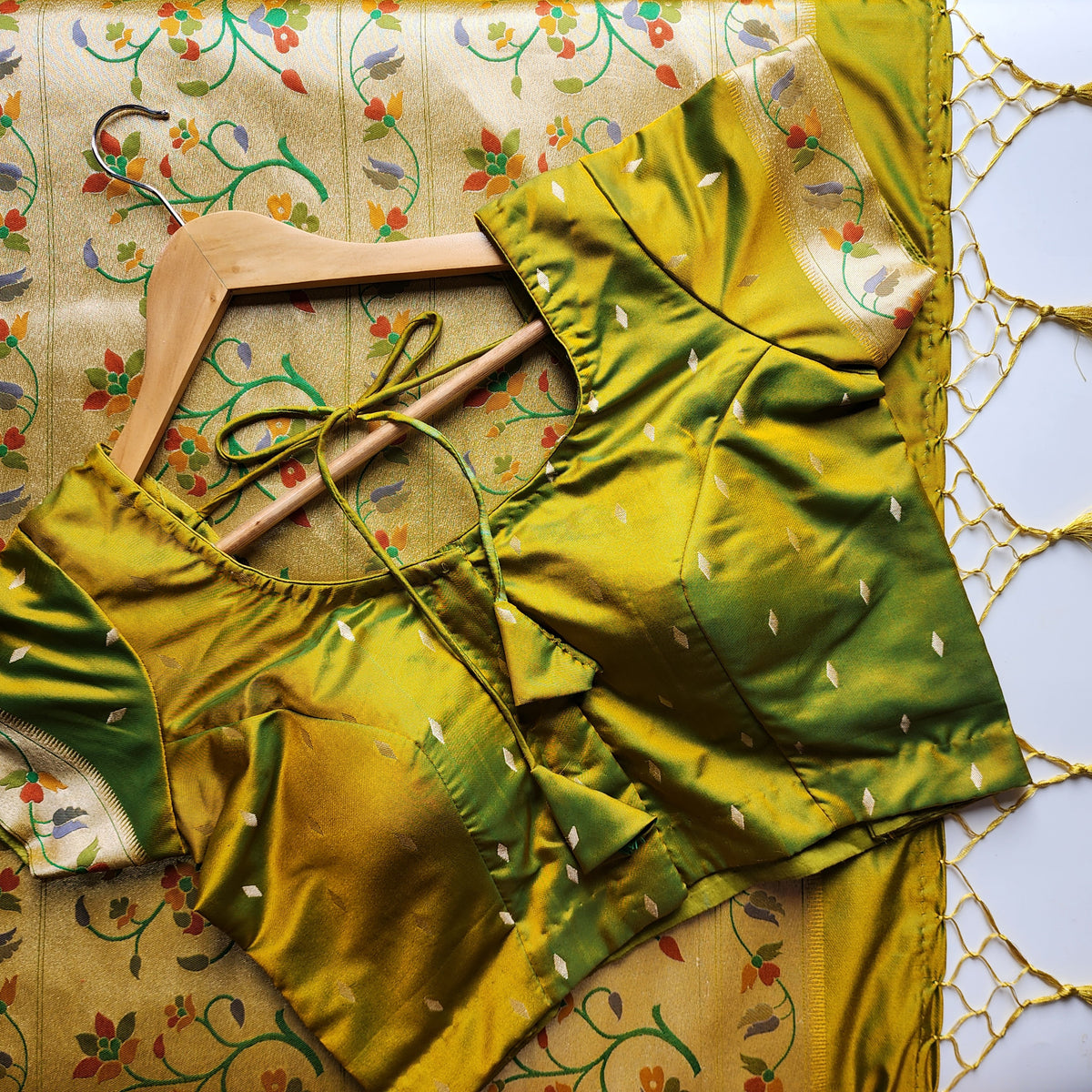Raahi - Popati Green Paithani Silk Saree with Stitched Blouse
