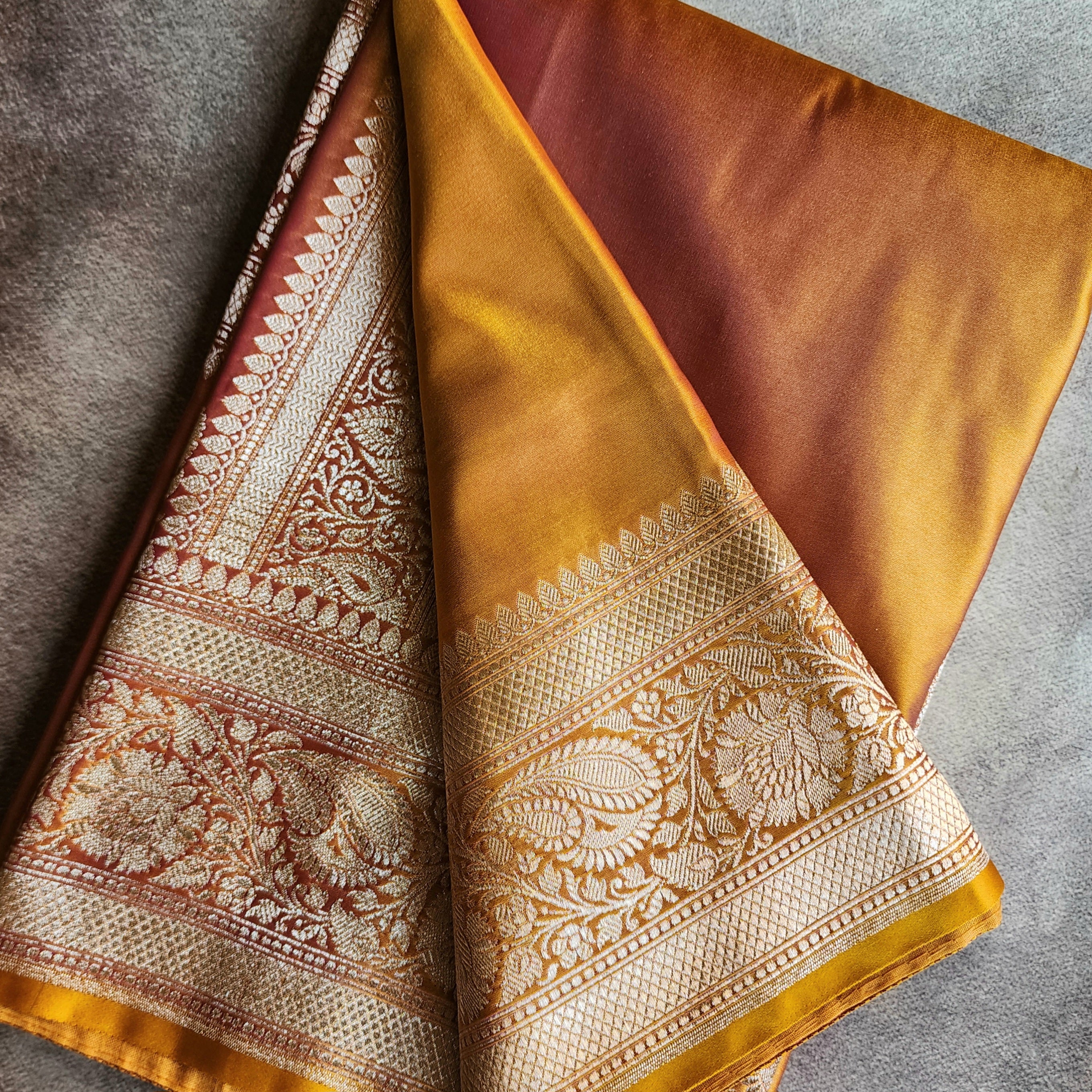 Rich Mustard Yellow Pure Banarasi Katan Silk Saree with light Gold Zari Weaving