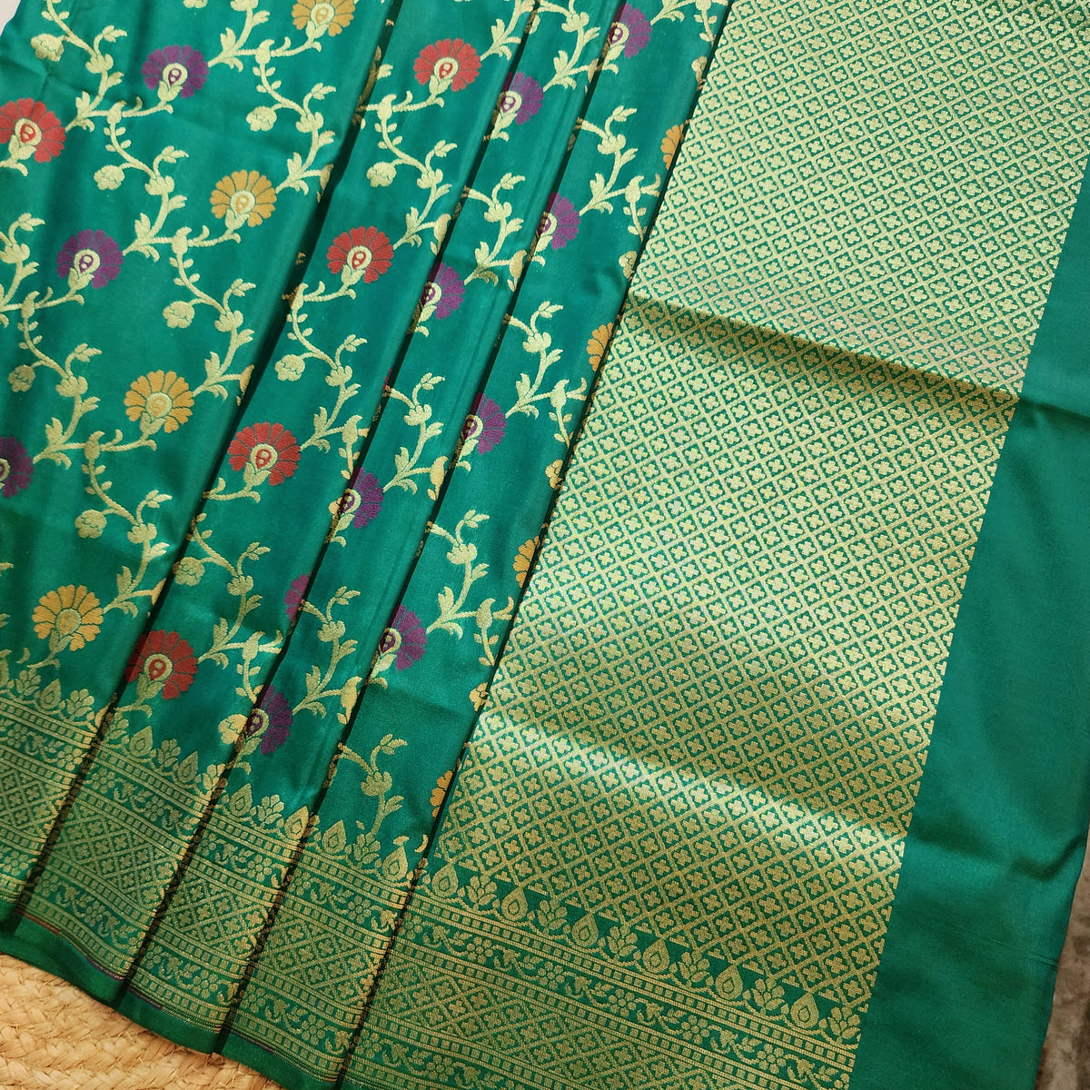 Banarasi Silk Floral Jaal Dupatta - Deep Teal