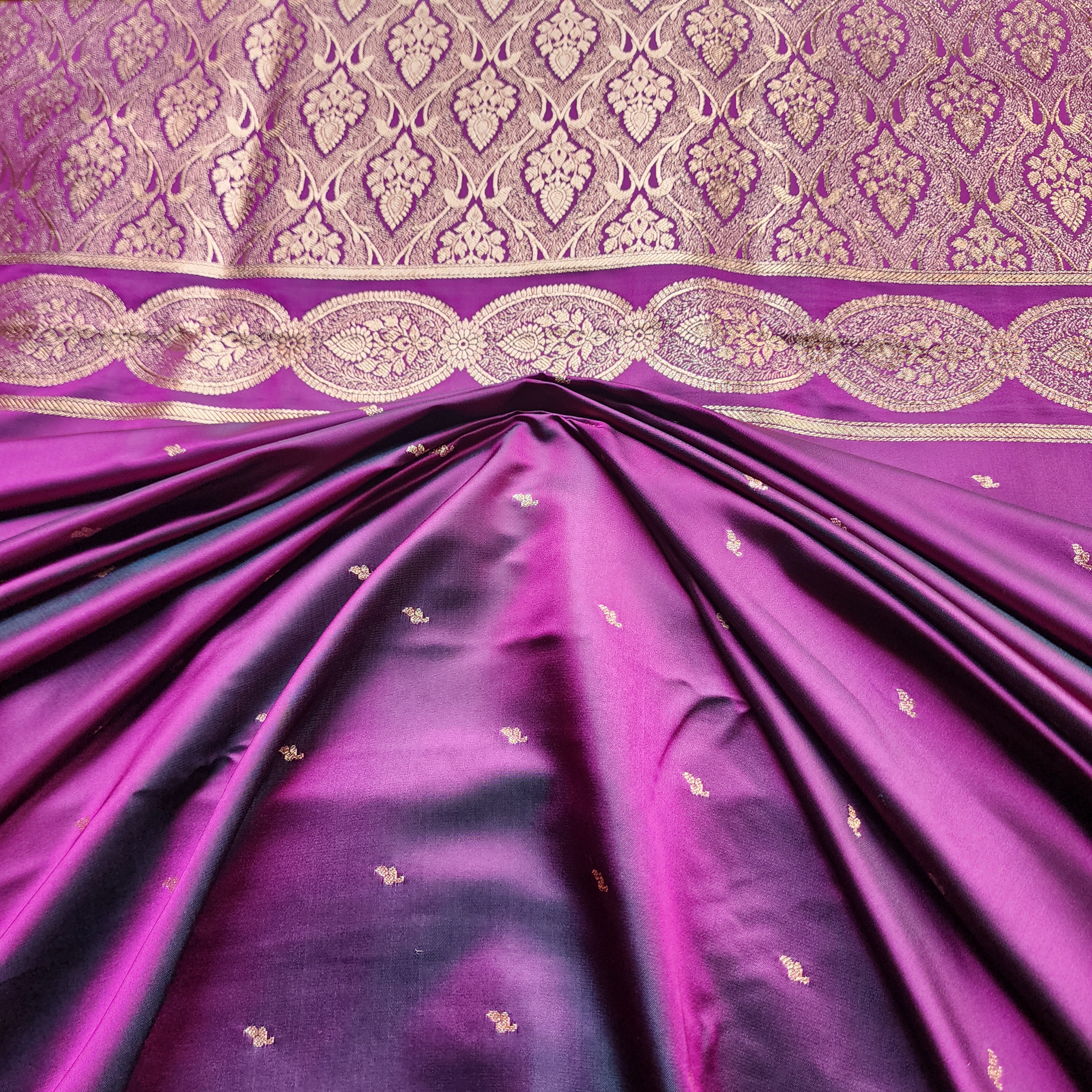 Rich Purple Pure Banarasi Katan Silk Saree with Gold Zari Weaving