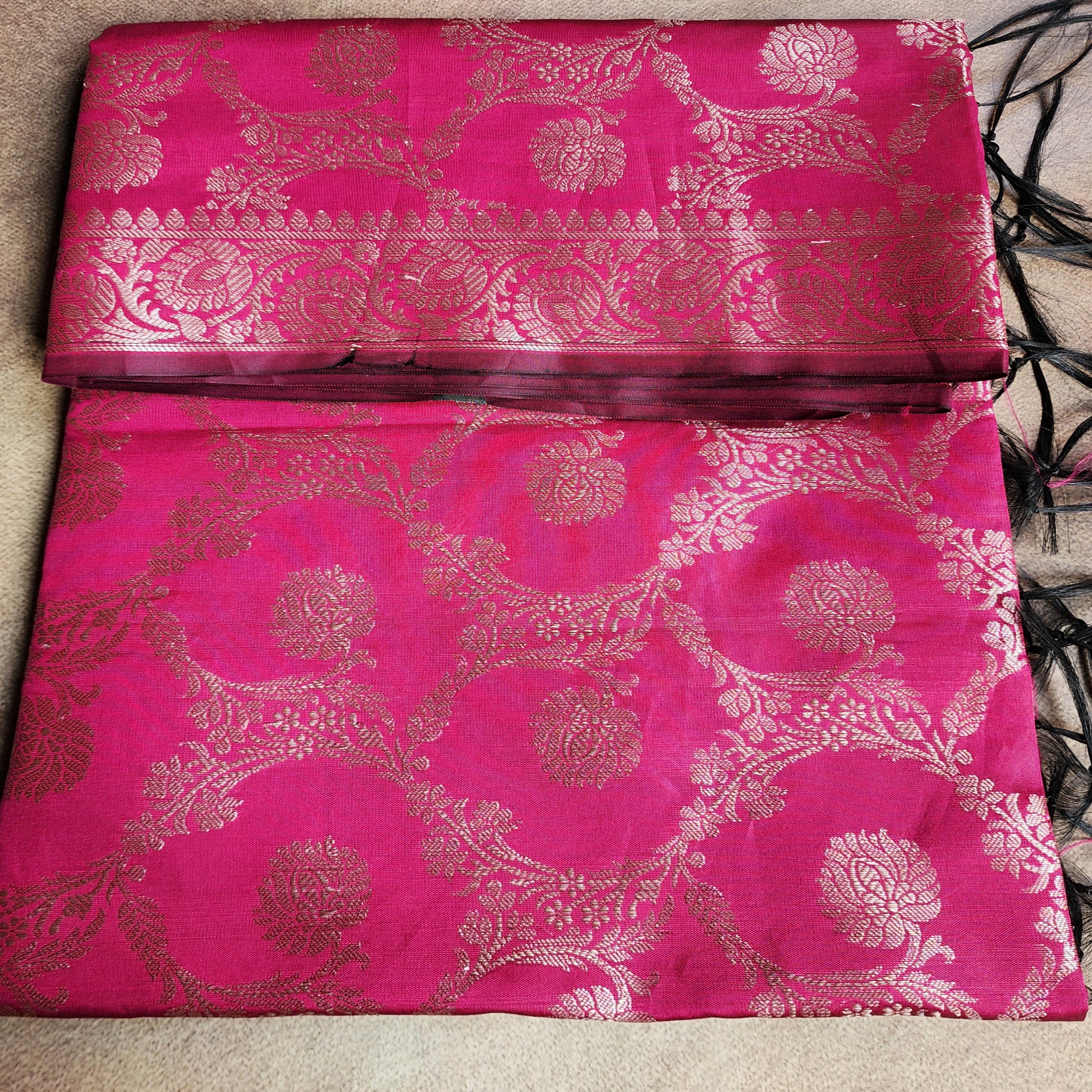 Rani Pink Semi Silk Zari Dupatta