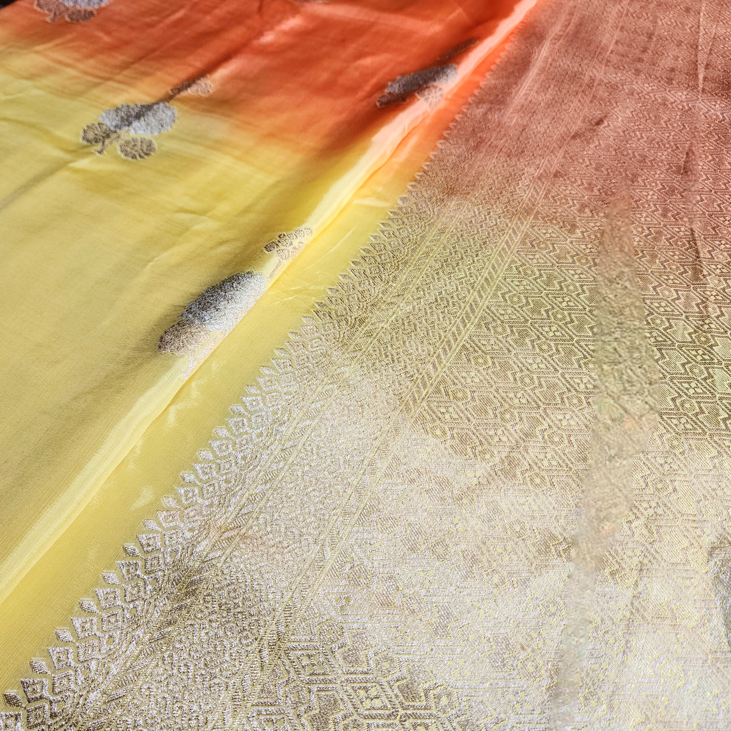 Sunrise Yellow Dupion Silk Saree with Orange Hues