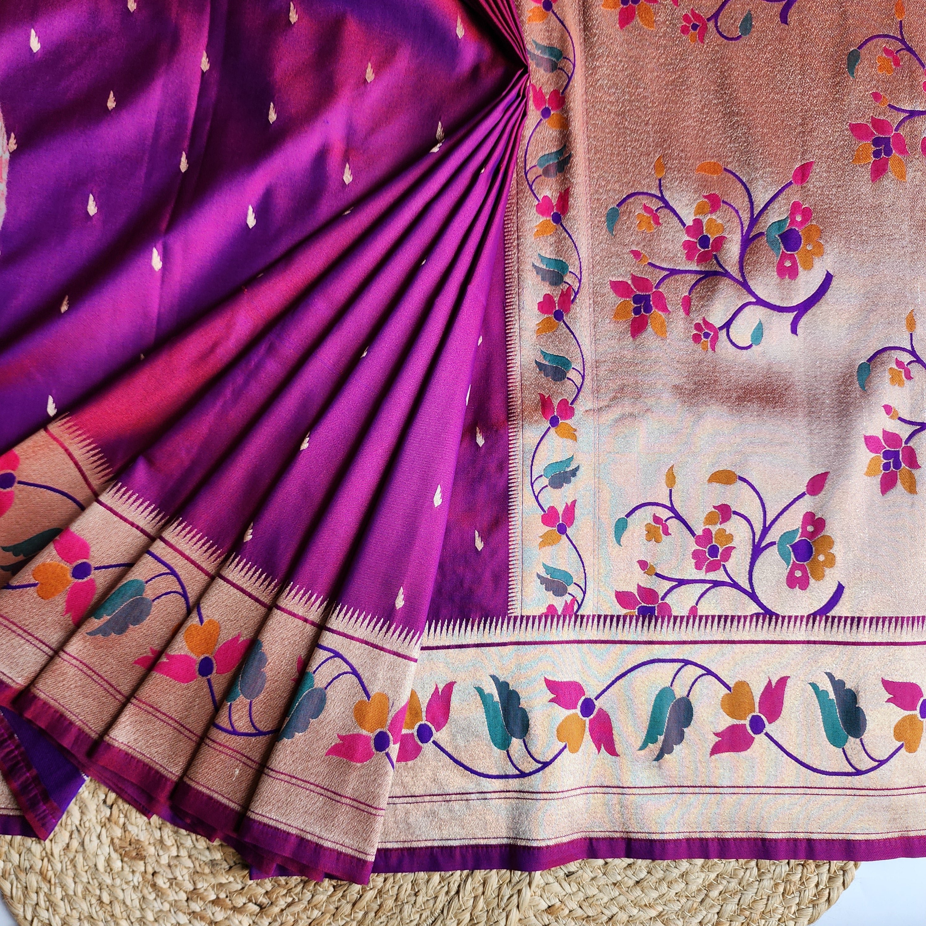 Raahi - Magenta Paithani Silk Saree with Stitched Blouse