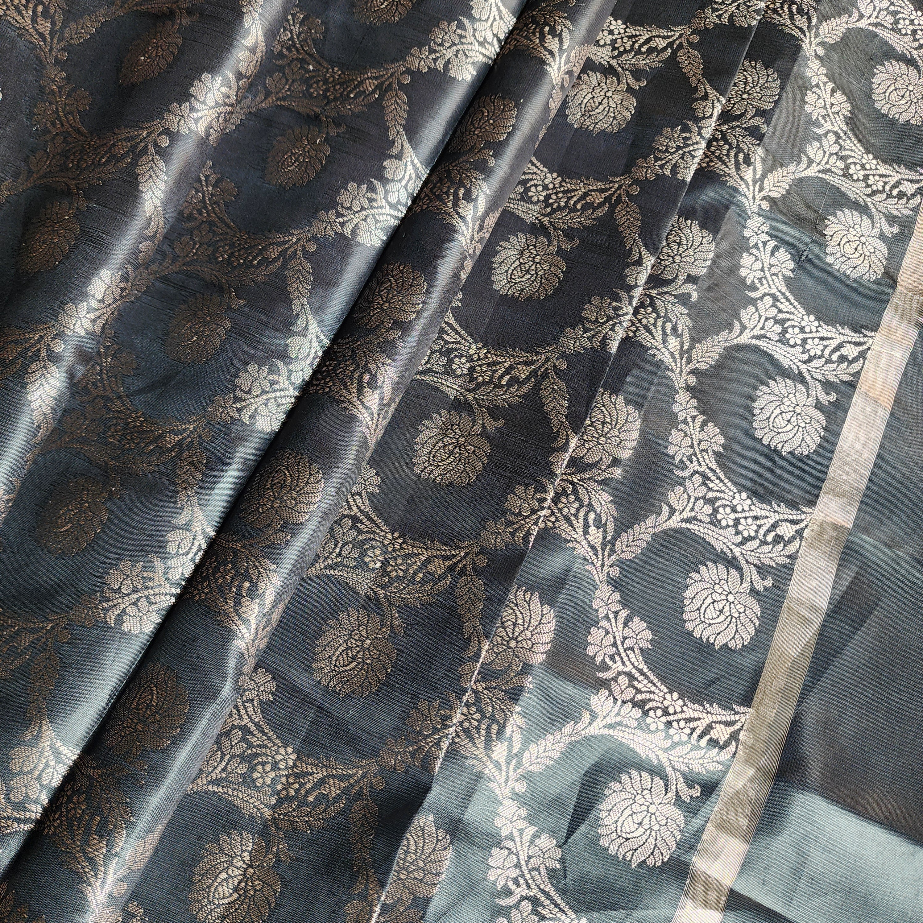 Black Semi Silk Zari Dupatta