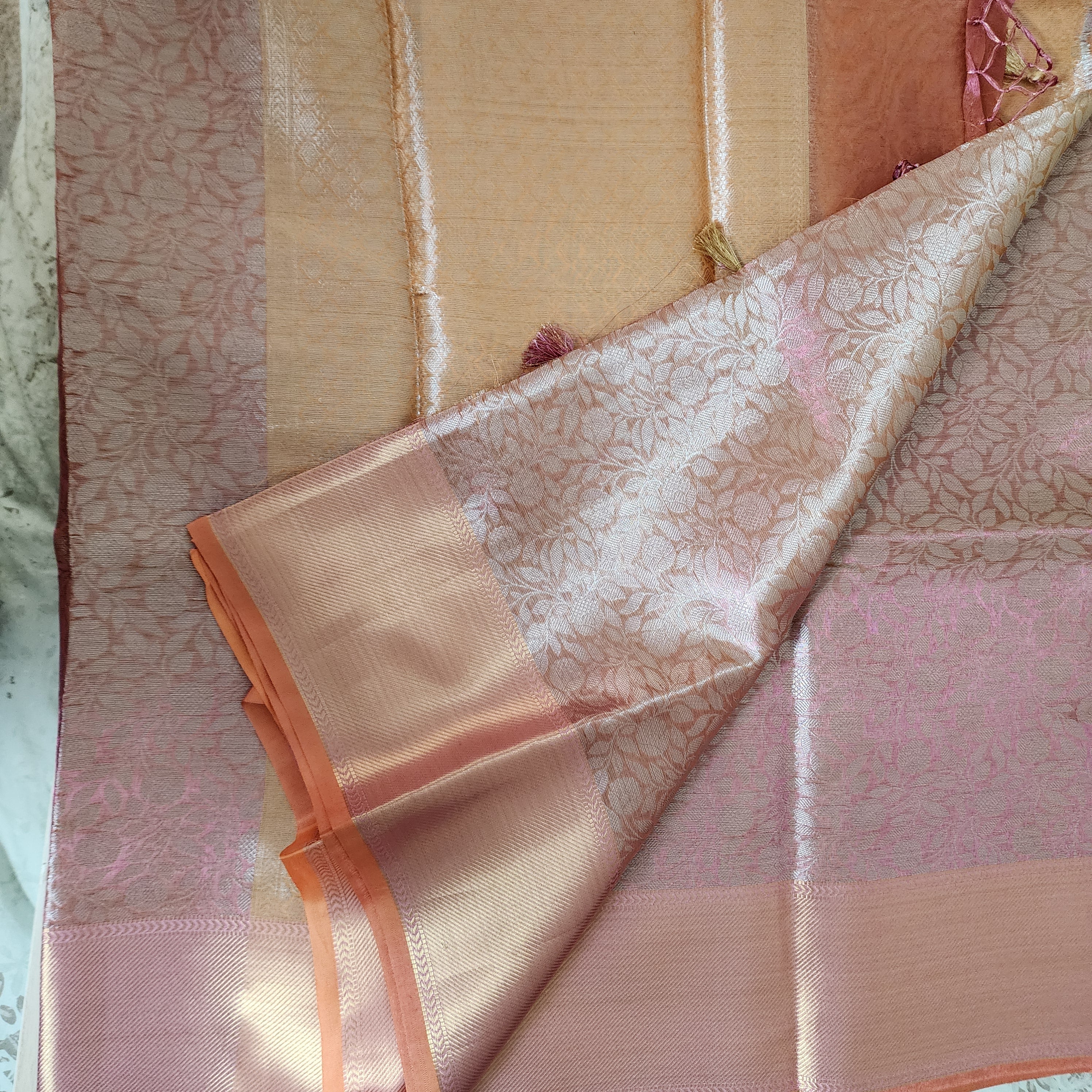 Kanjivaram style tissue Saree |Soft Dual pastel shade