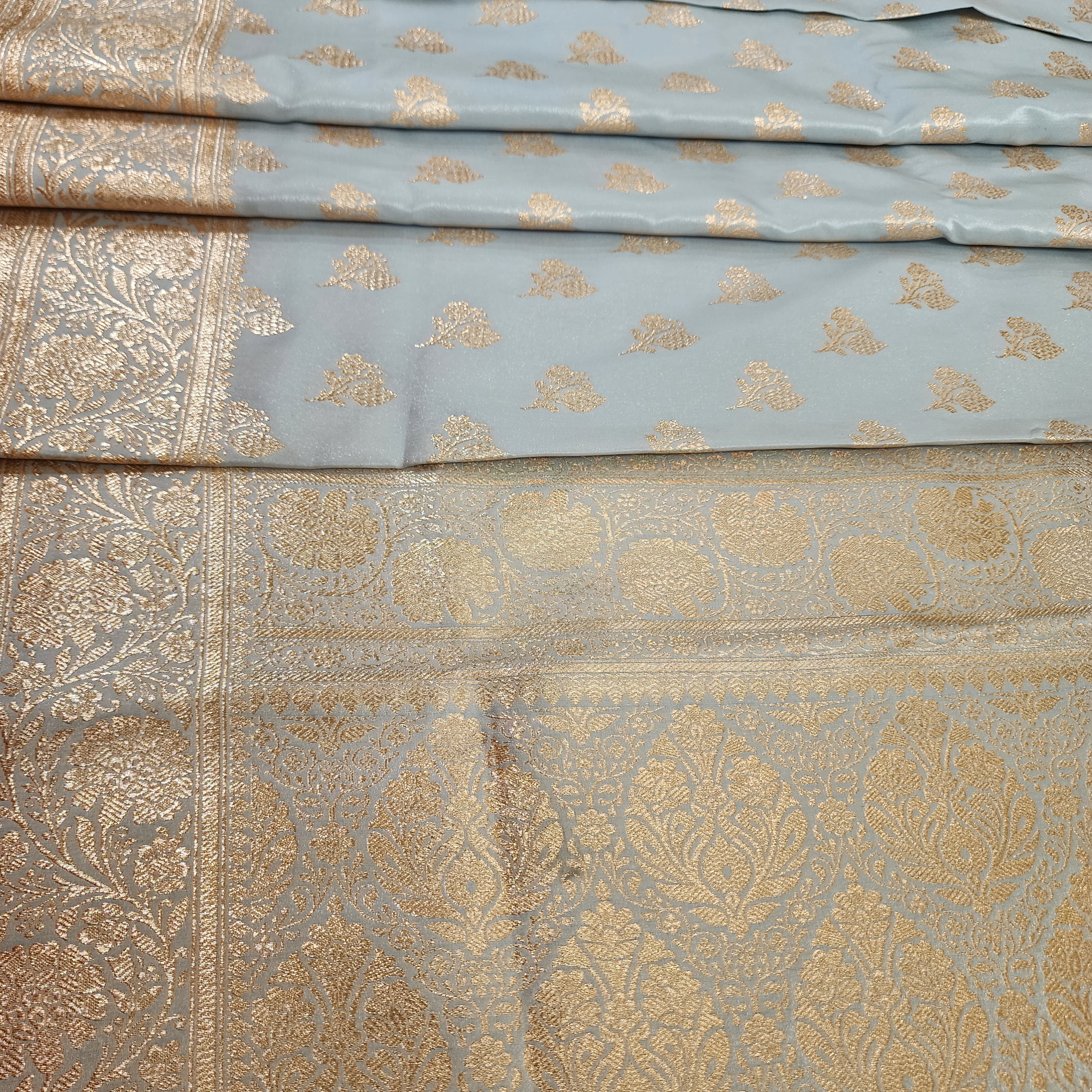 Rich Silver Grey Banarasi Silk Saree with Gold Zari Weaving
