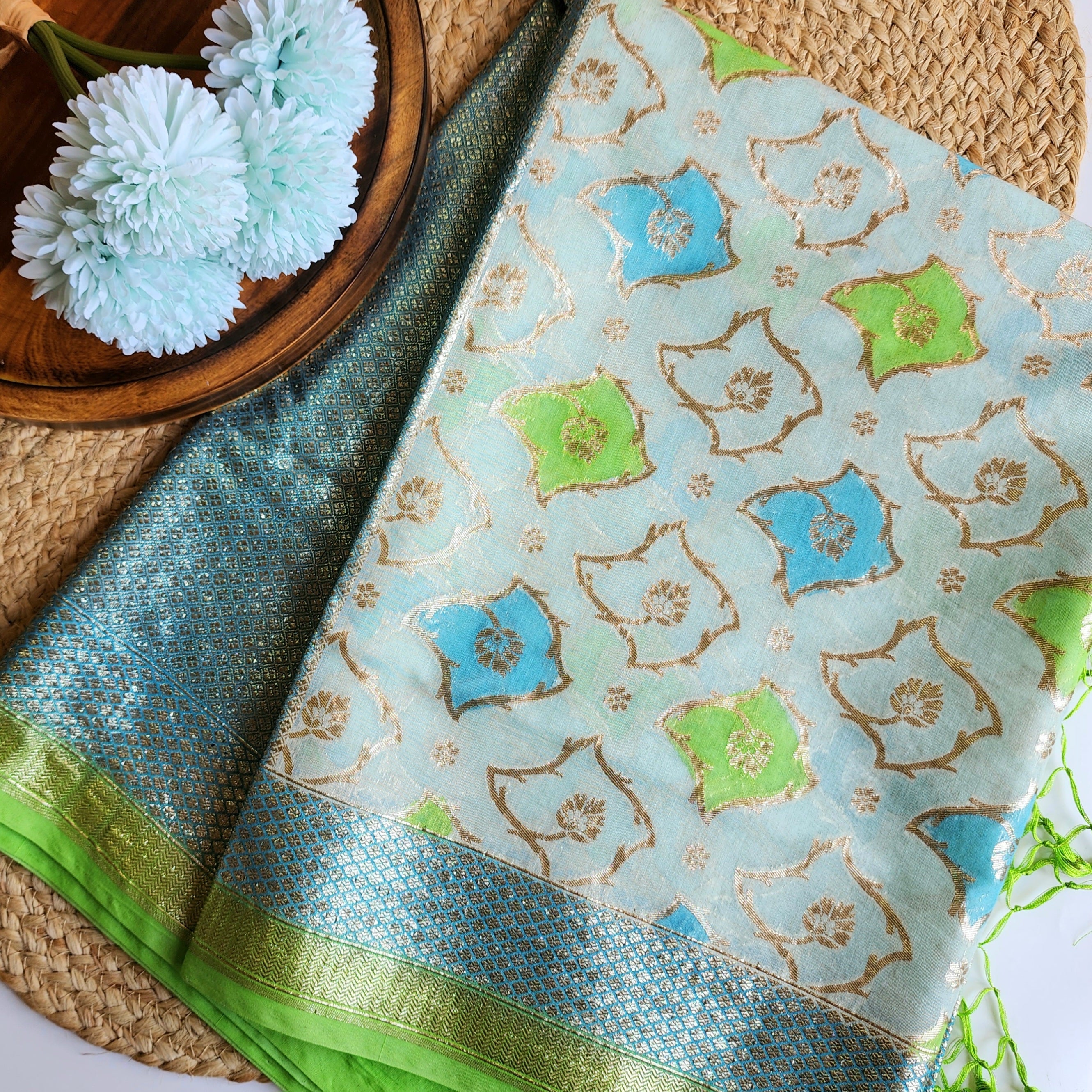 Light Blue Banarasi Brocade Tissue Silk Dupatta