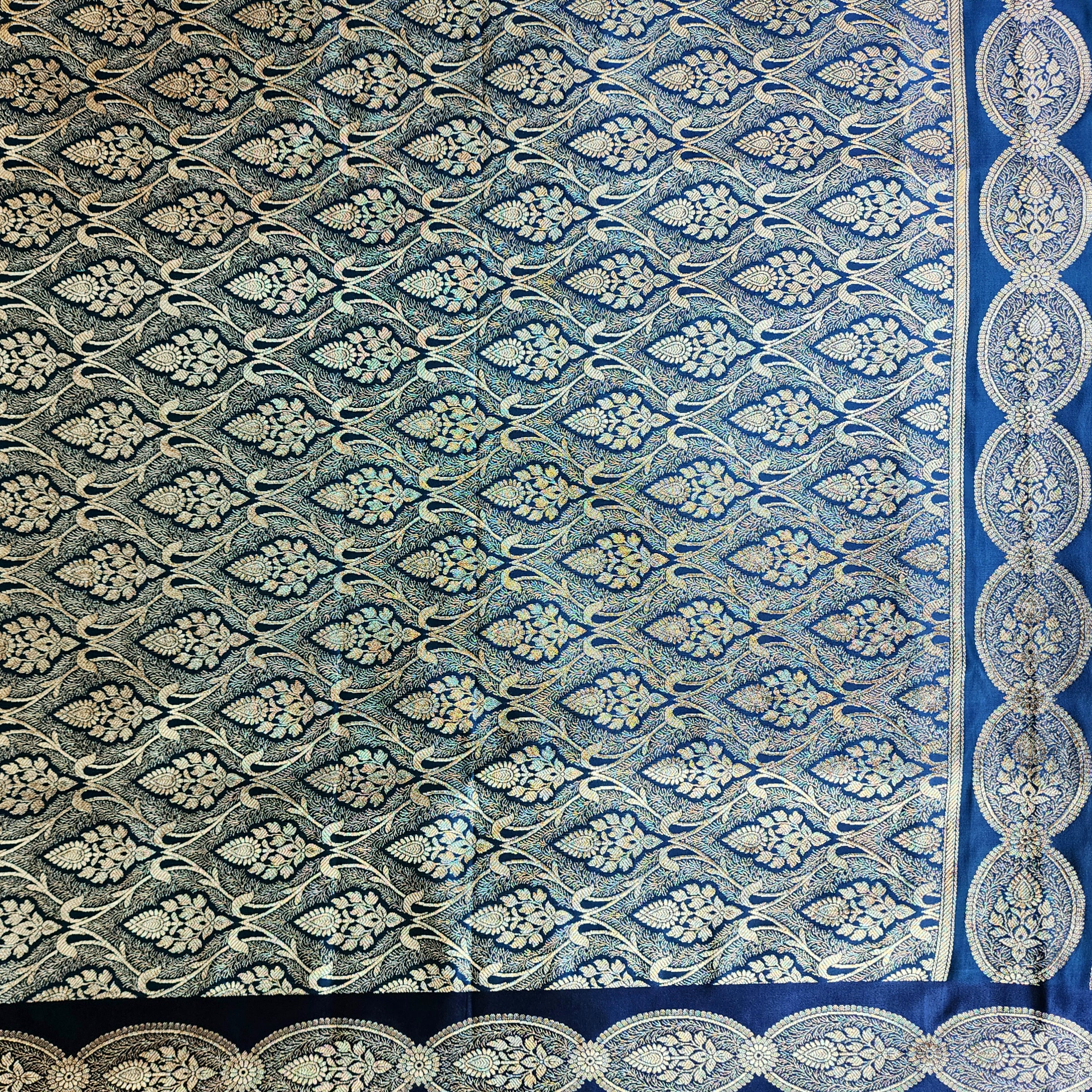 Royal Blue Banarasi Katan Silk Saree with Gold Zari Weaving