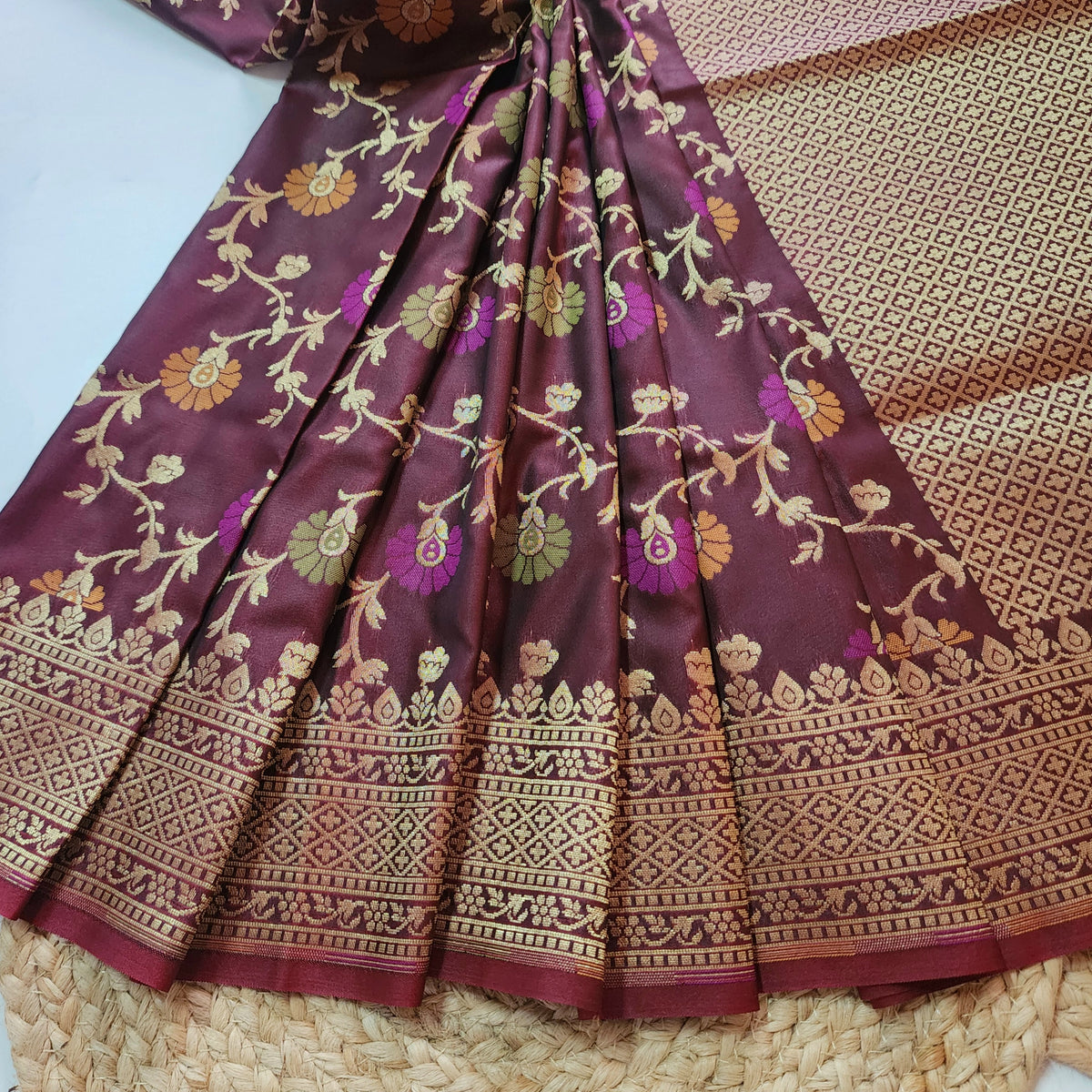 Banarasi Silk Floral Jaal Dupatta - Deep Burgundy