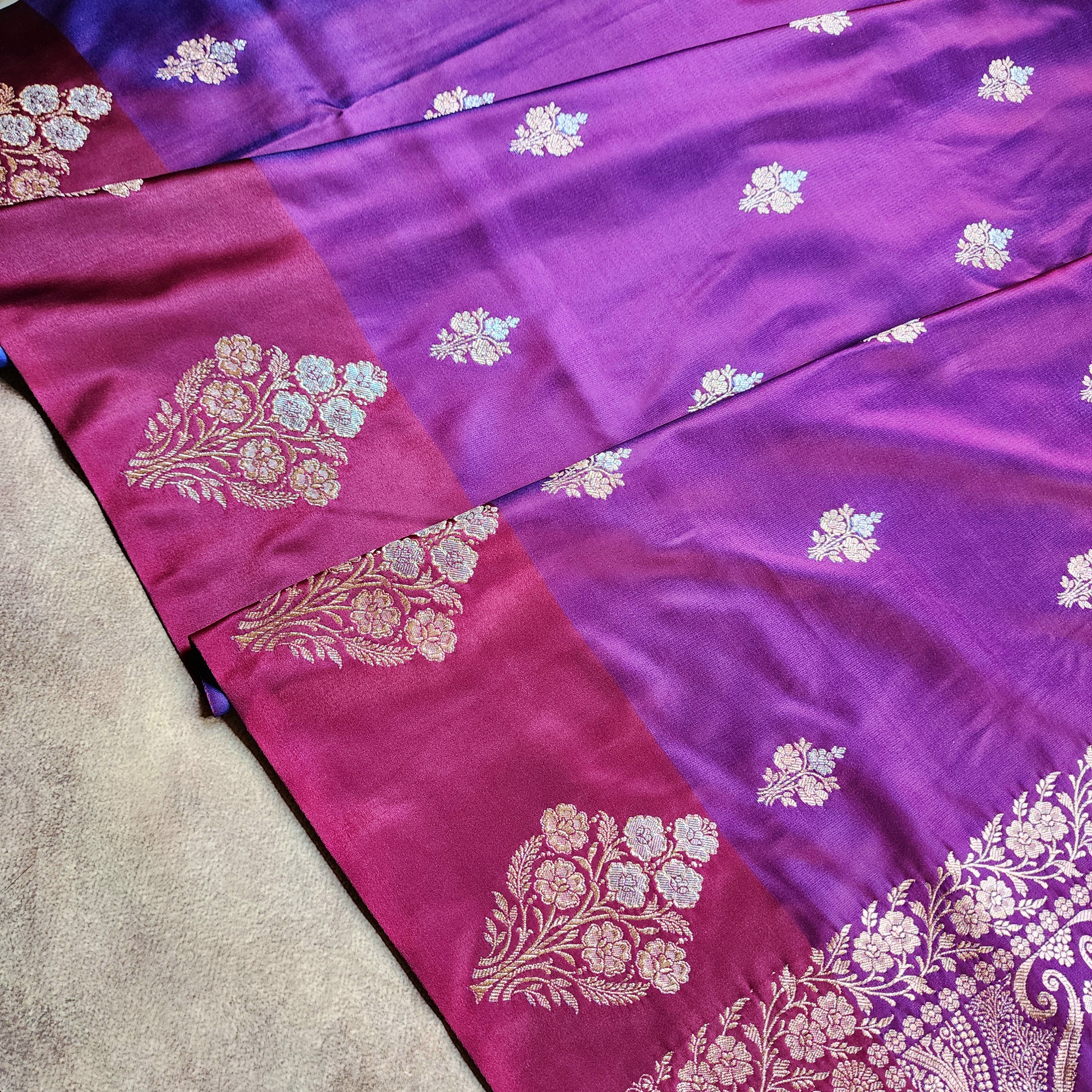 Royal Purple Pure Banarasi Katan Silk Saree with Magenta Border