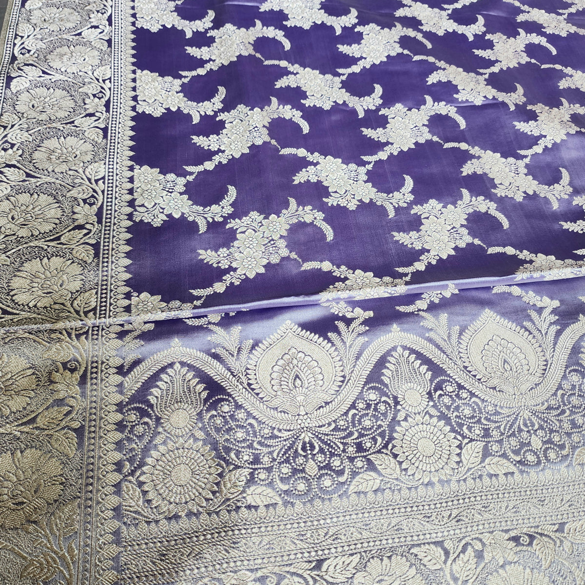Mauve Banarasi Katan Silk Saree with Floral Vine Jaal