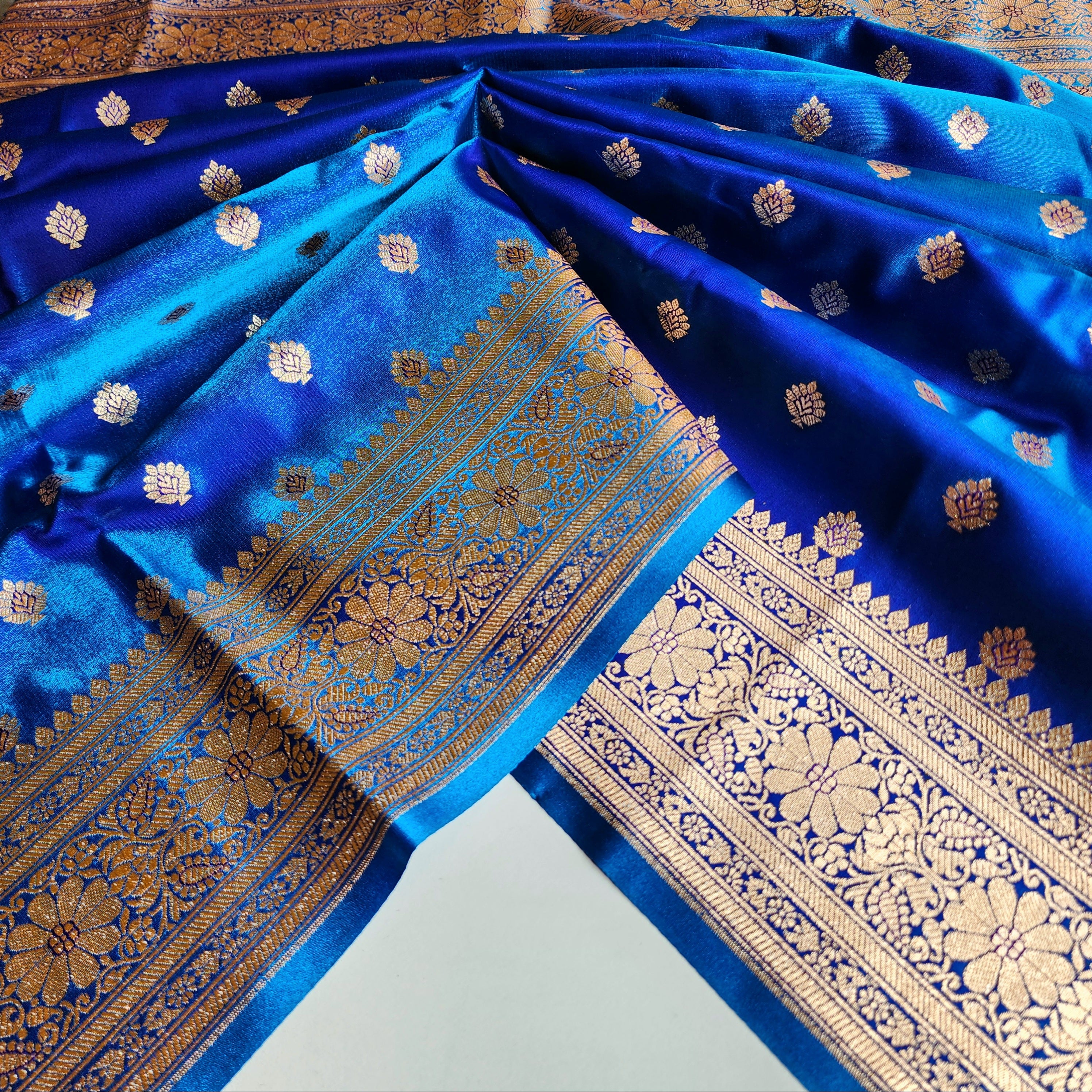 Royal Navy Blue Banarasi Silk Saree with Golden Zari Weave