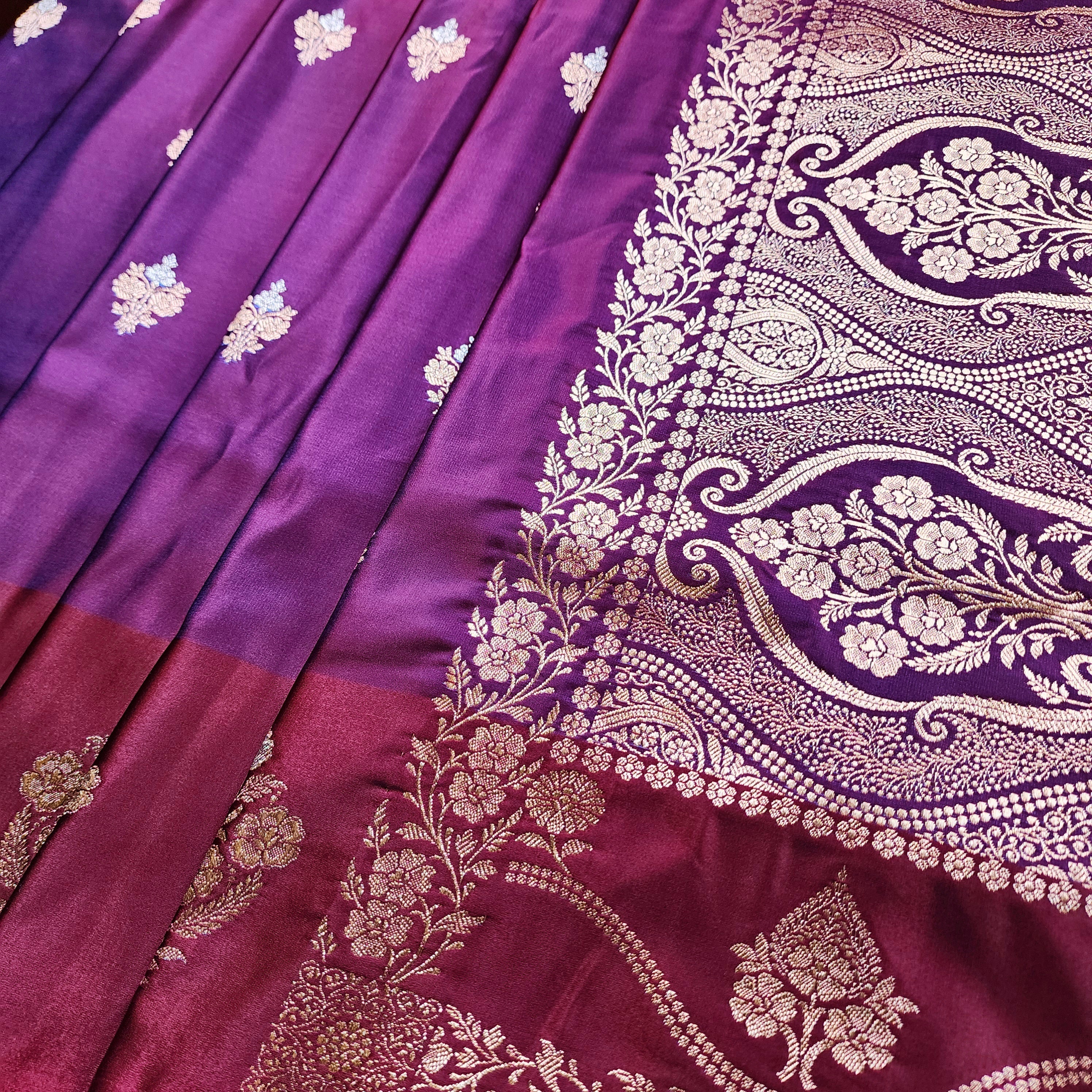 Dual-Tone Purple Pure Banarasi Katan Silk Saree