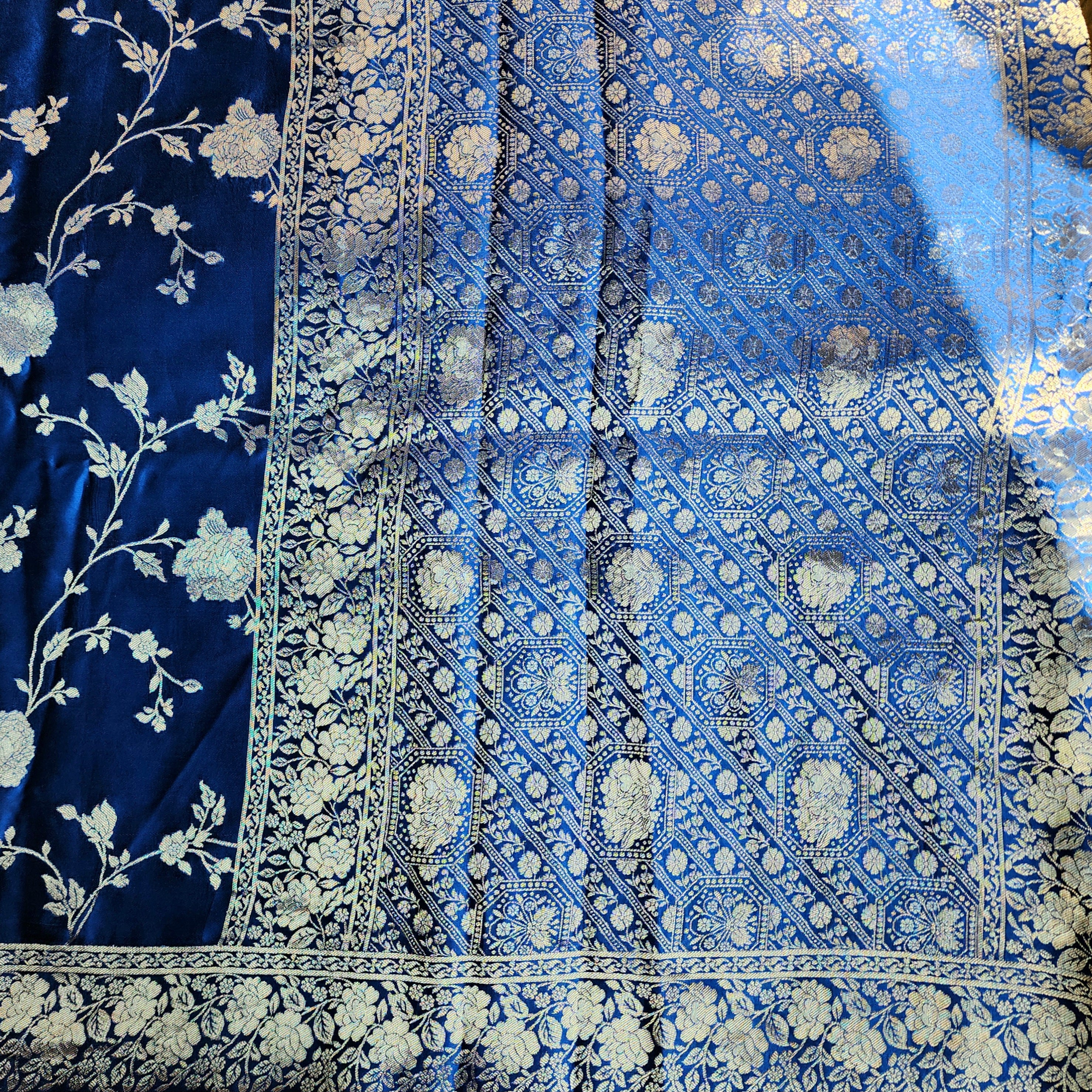 Royal Blue Muslin Silk Saree with Silver Zari Work