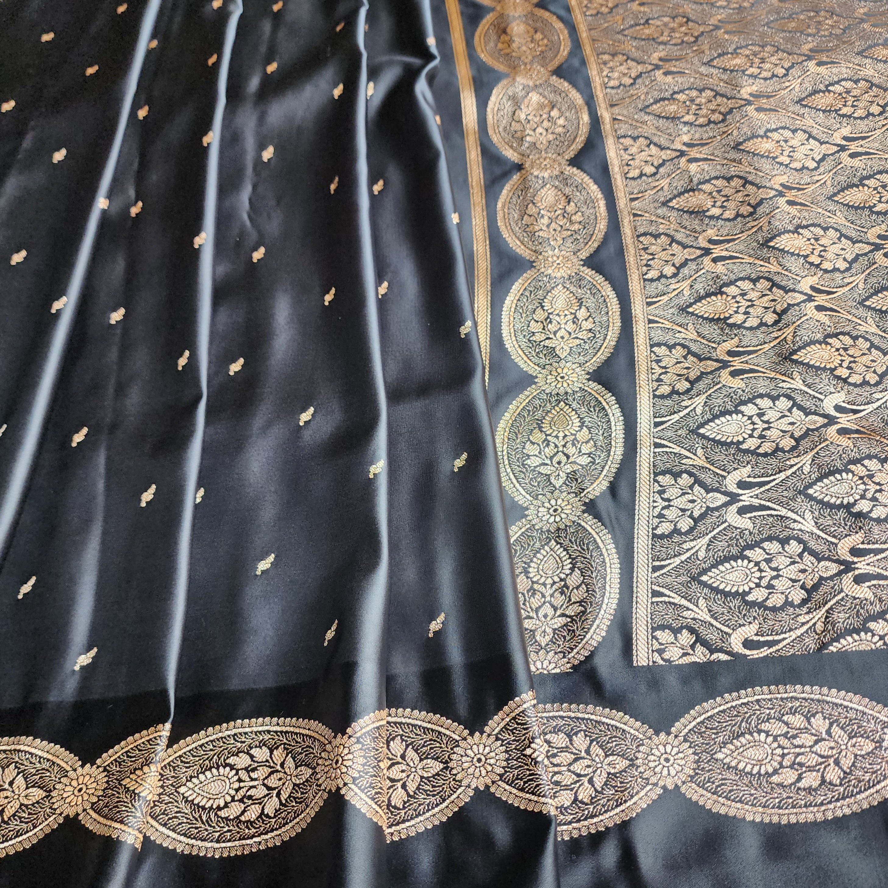 Black Pure Banarasi Katan Silk Saree with Gold Zari Weaving