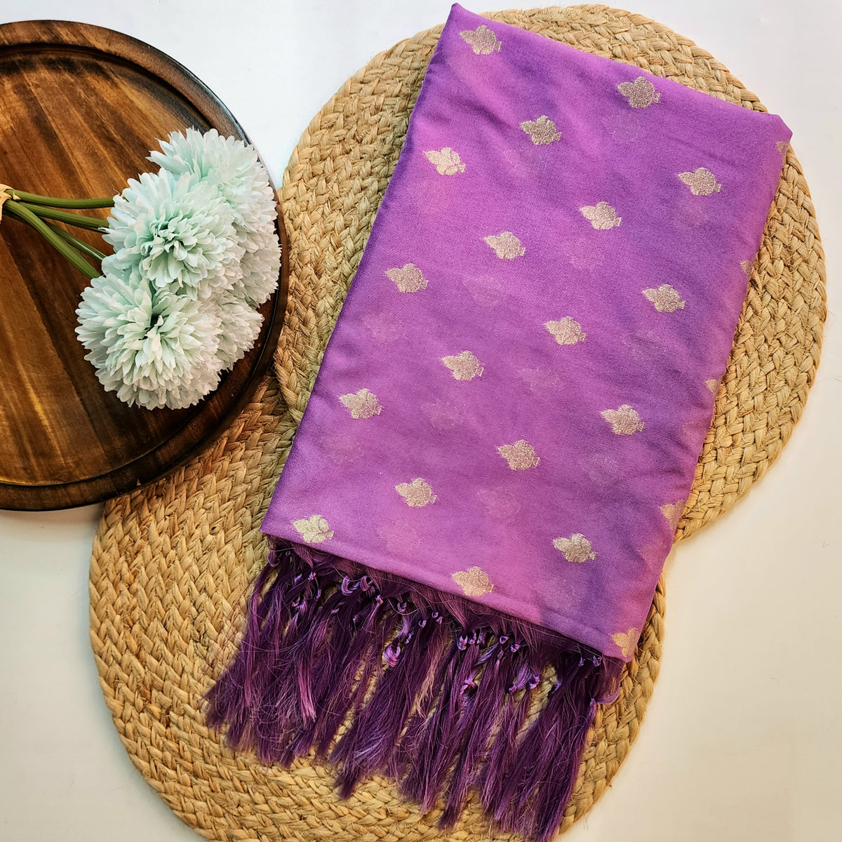 Purple Zari Banarasi Tapetta Silk Leaf Weave Dupatta