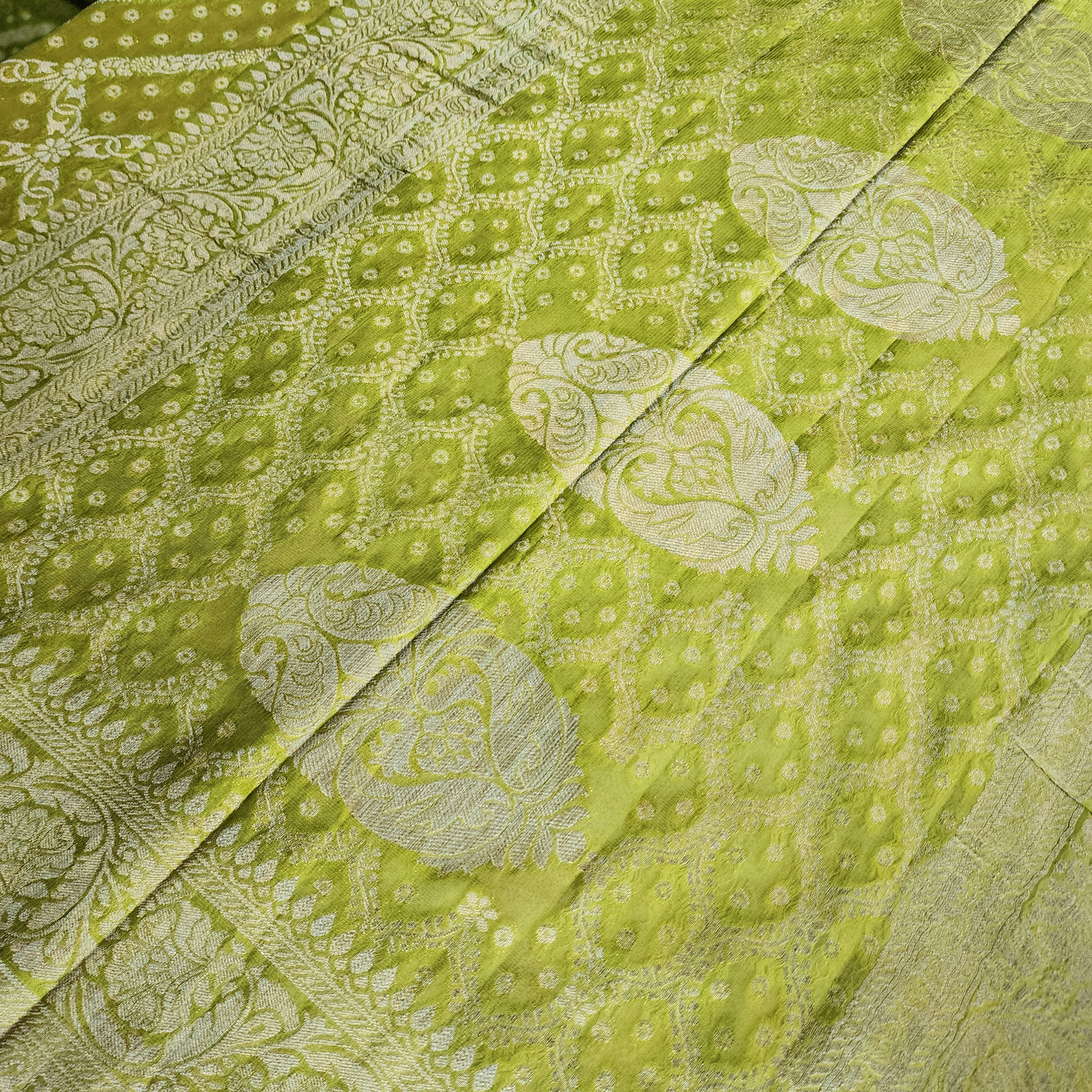 Mehndi Green Pure Khaddi Georgette Banarasi Saree with Golden Zari