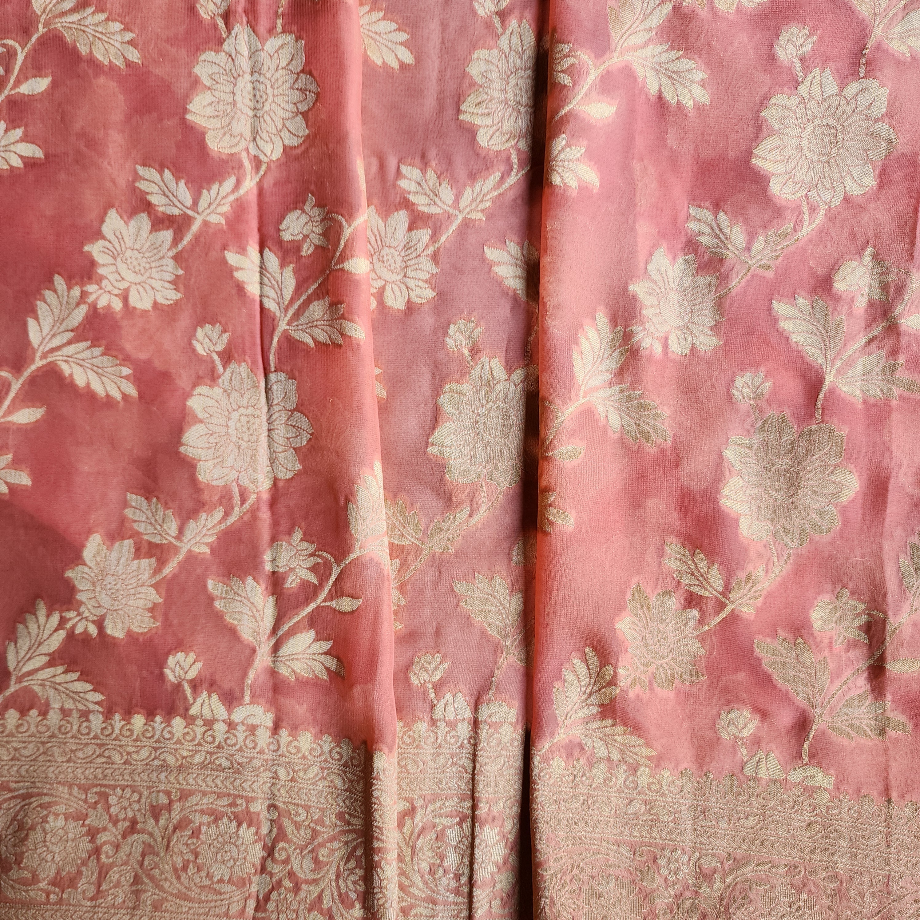 Khaddi Georgette Pure Banarasi Saree in Coral Shade