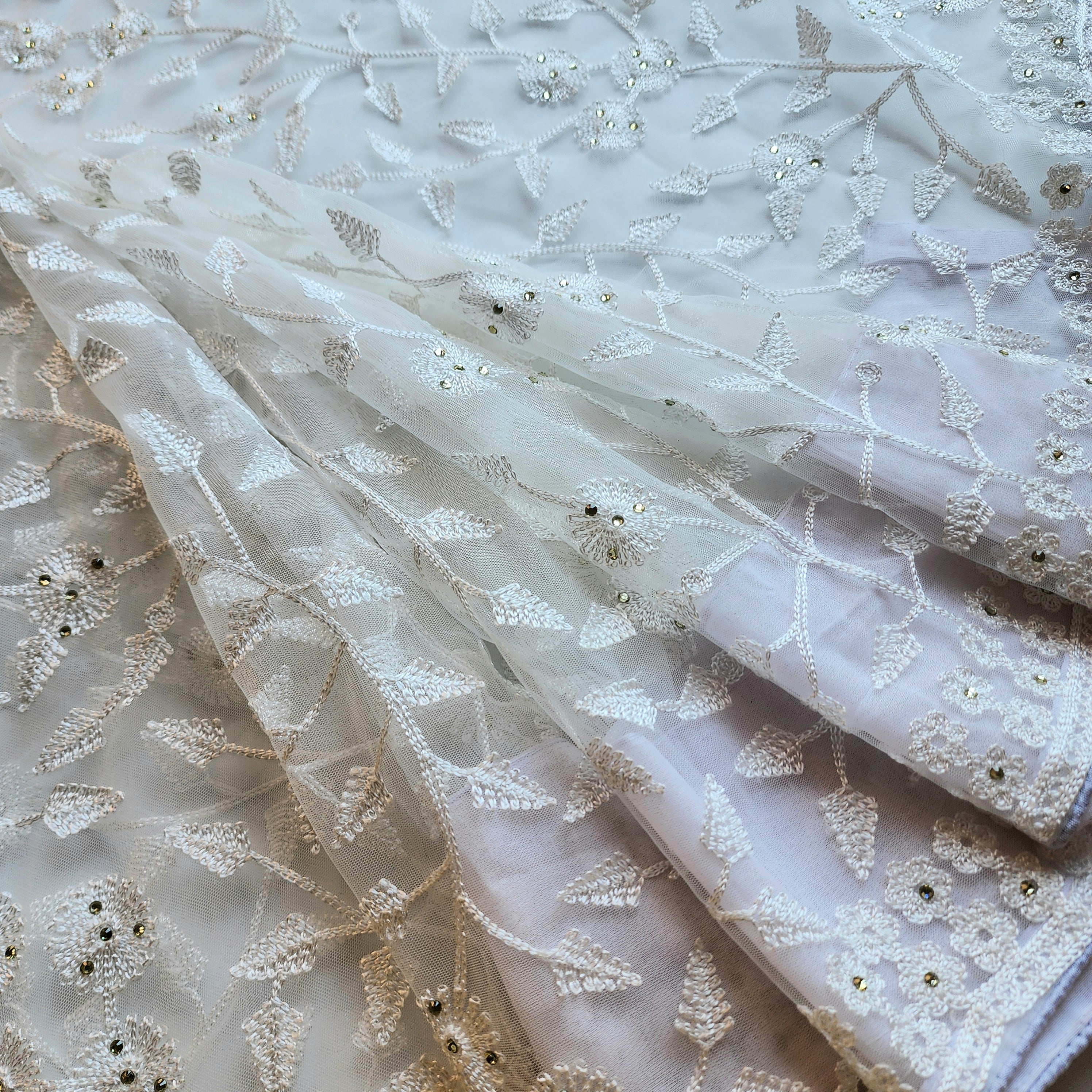 Embroidered Net Designer Saree in White
