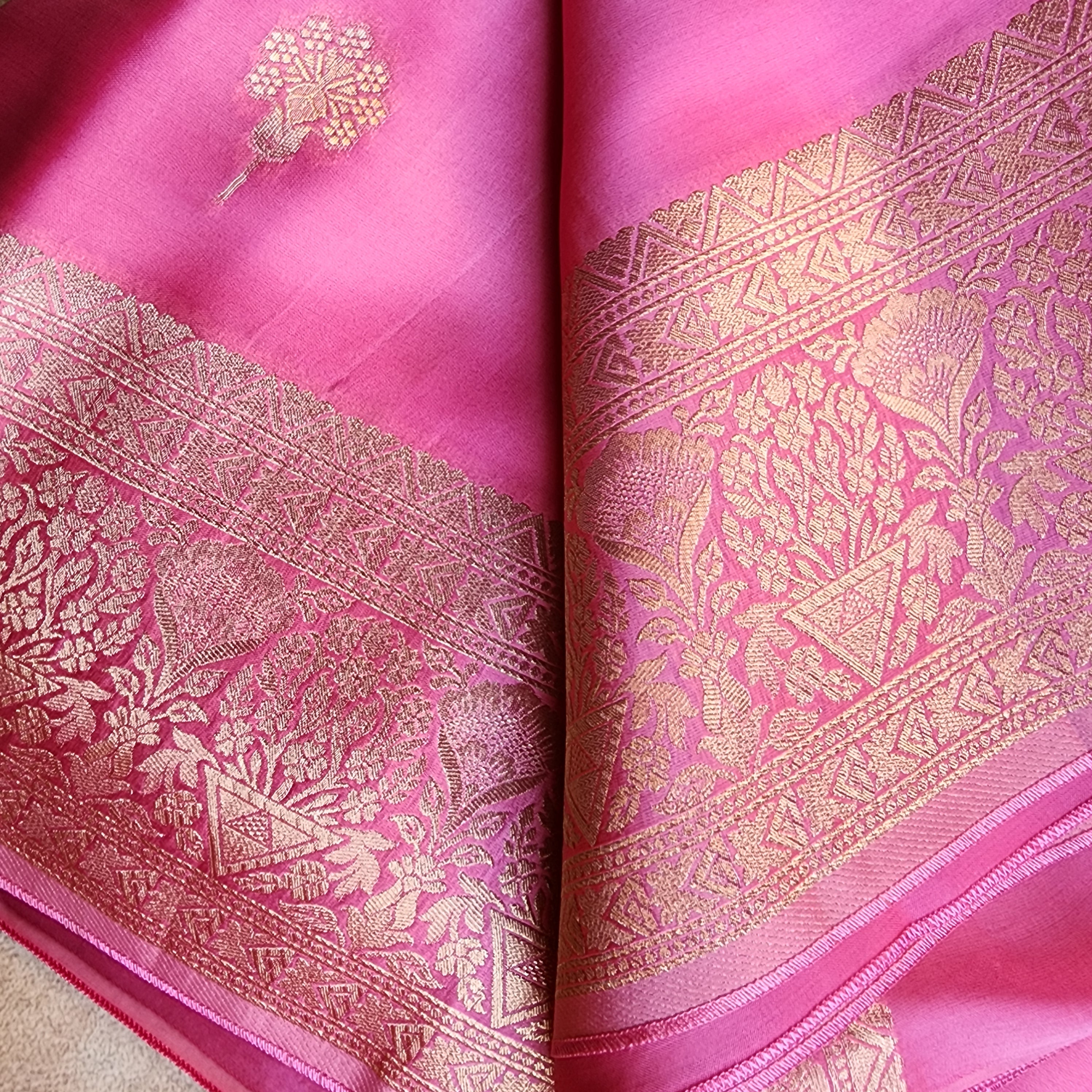 Lilac Pink Mashru Katan Silk Saree