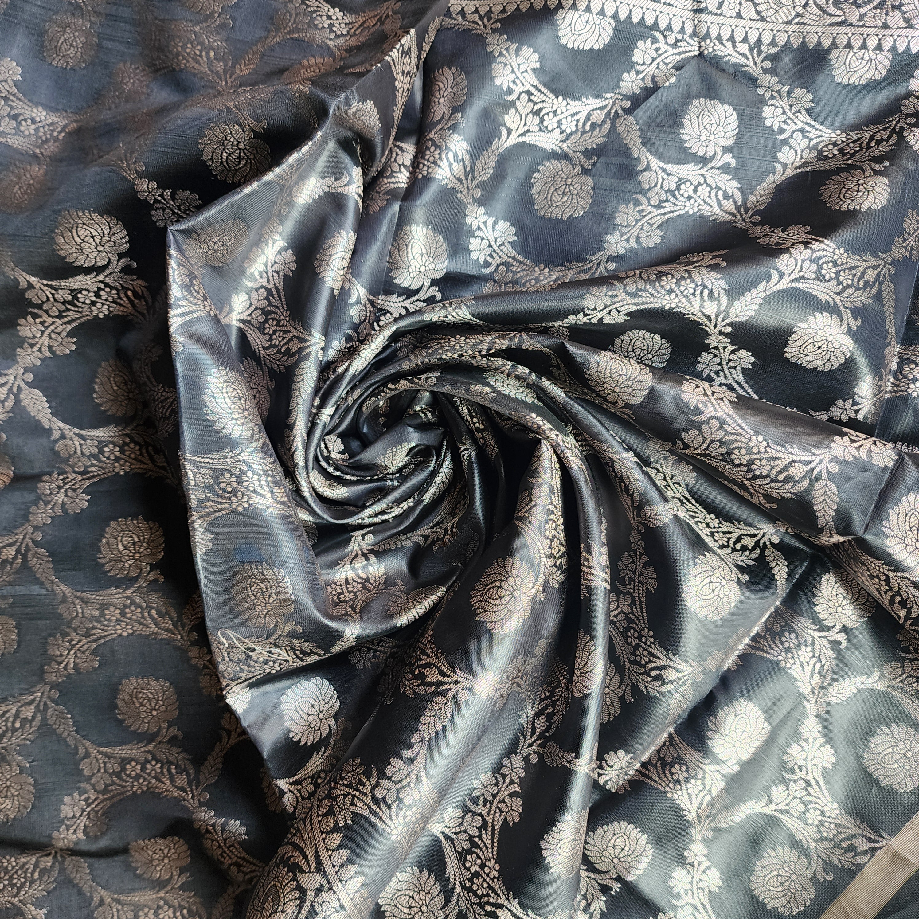 Black Semi Silk Zari Dupatta