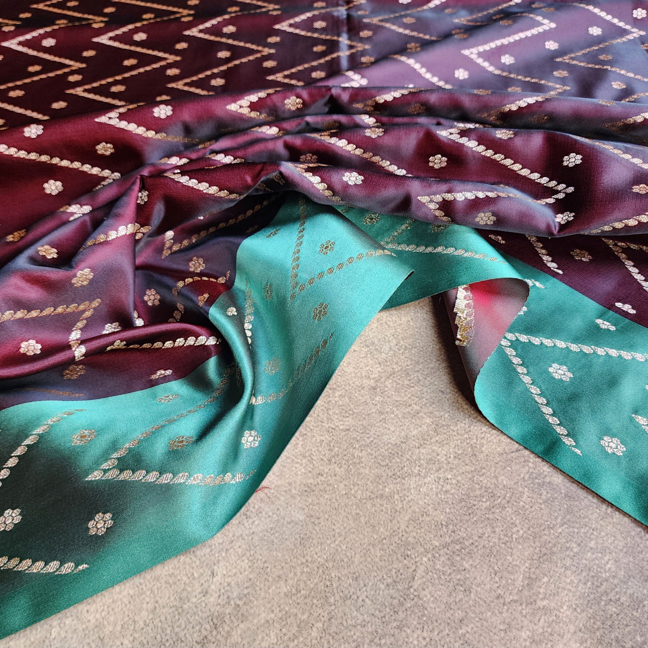 Chocolate Brown Pure Banarasi Katan Silk Saree with Sea Green Border