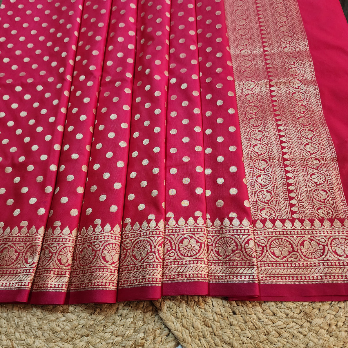 Fuchsia Banarasi Silk Dupatta with Gold Polka Dot