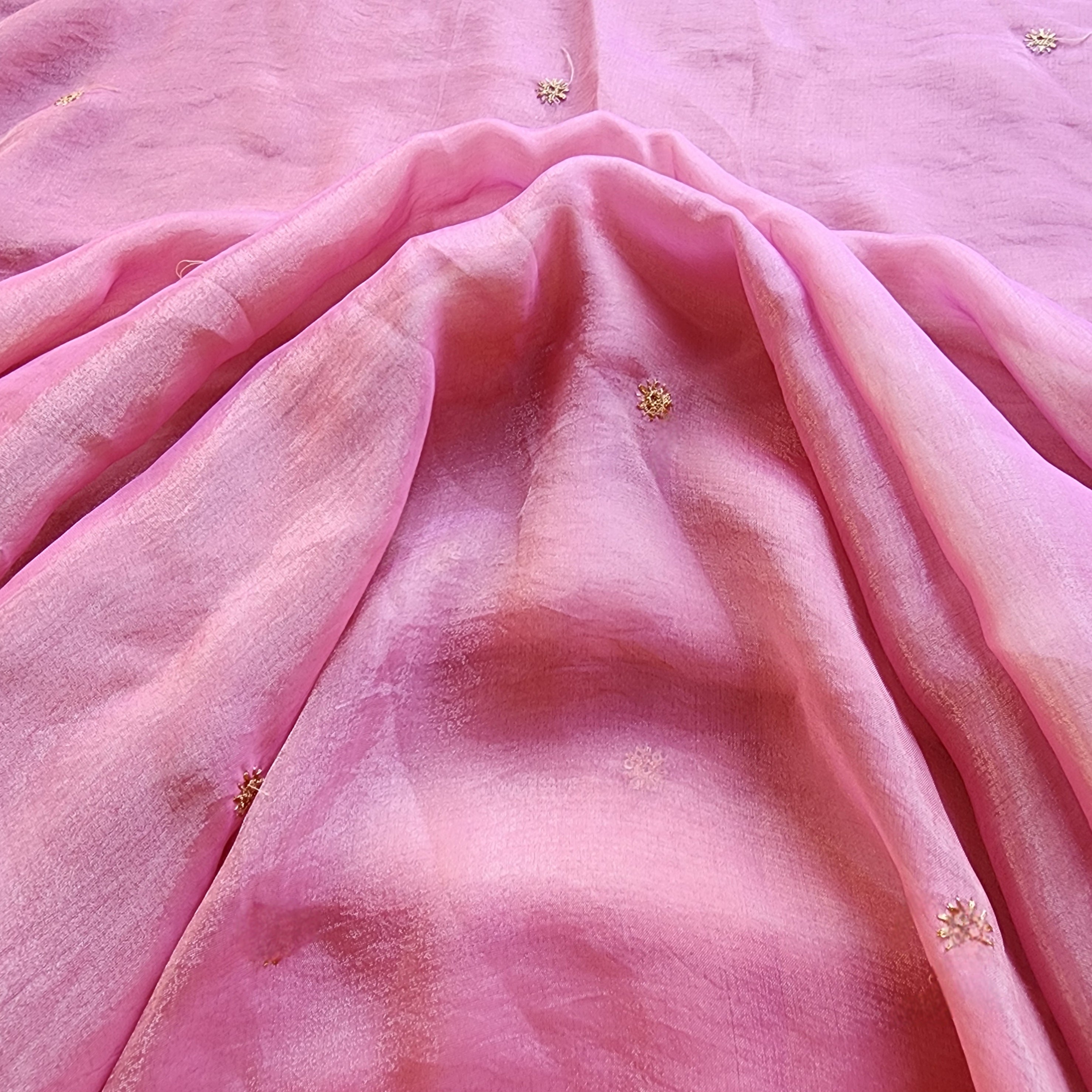 Blush Rose Gold Designer Tissue Silk Saree