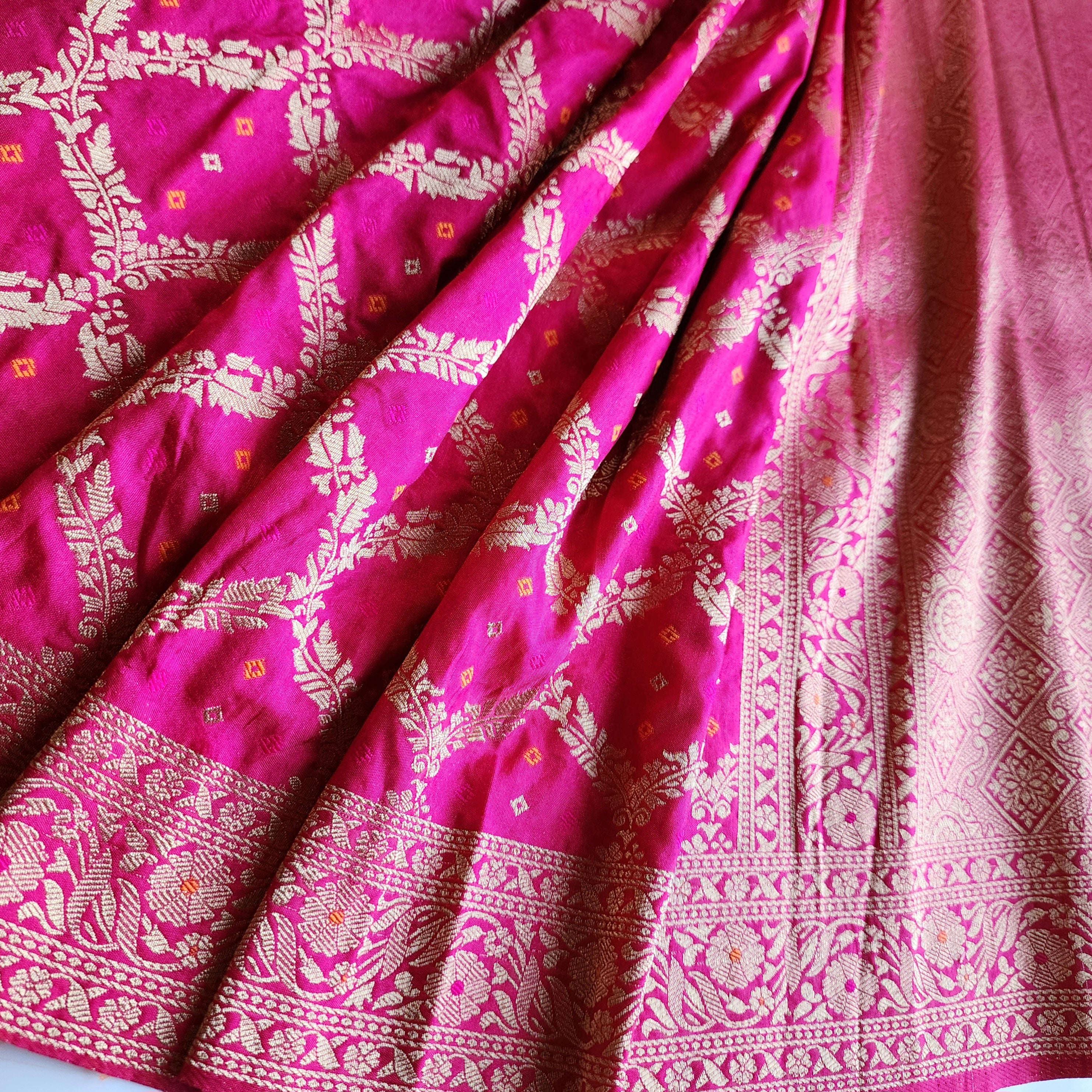 Deep Magenta Bandhani Dupatta with Traditional Jaal