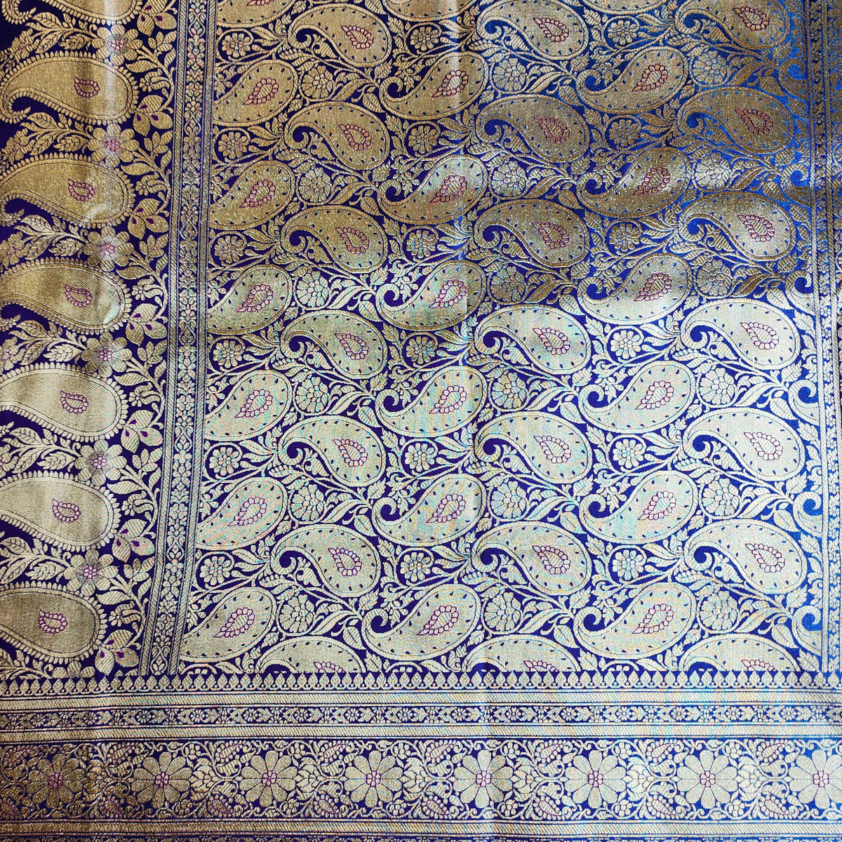 Royal Purple Blue Banarasi Silk Saree with Golden Zari Weave