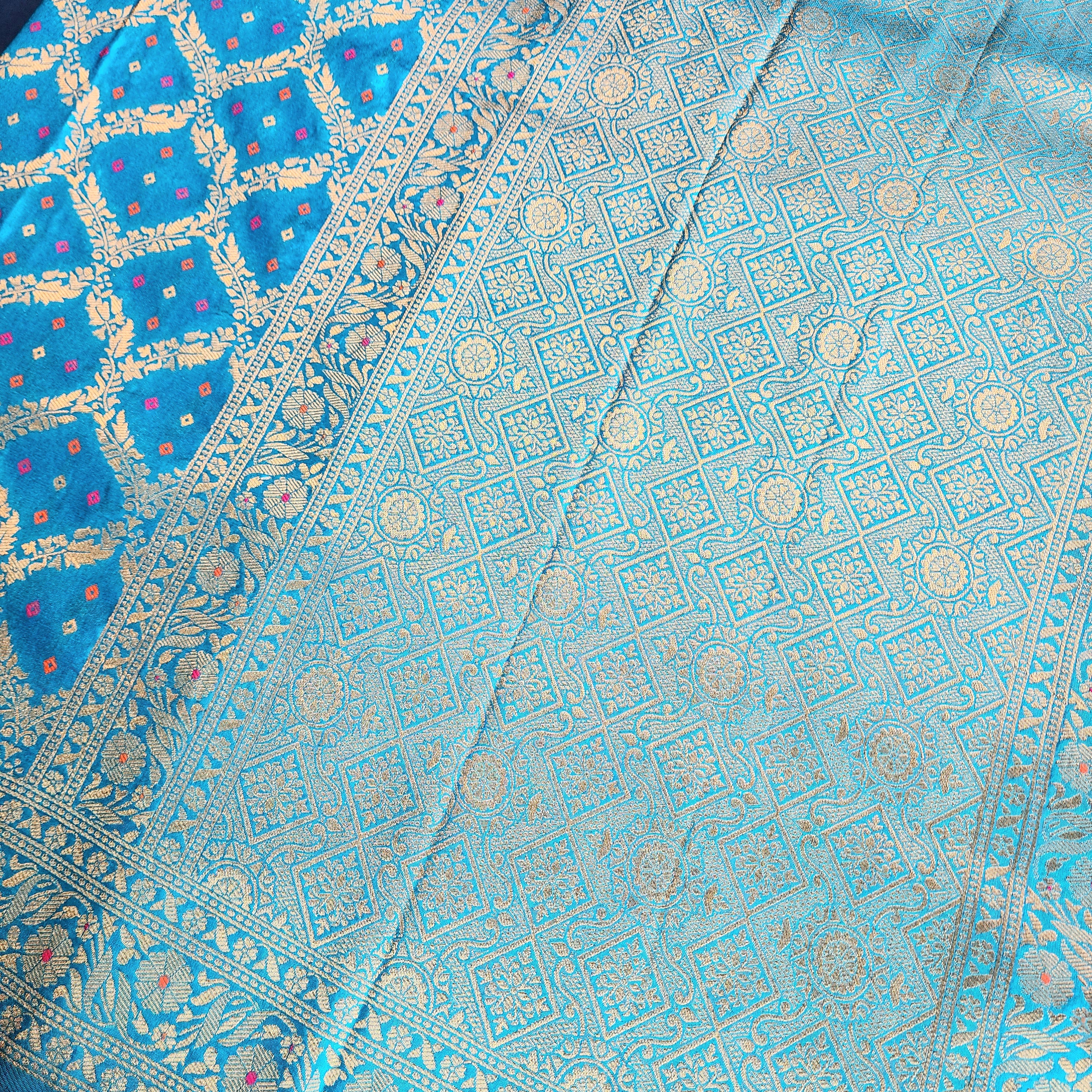Sky Blue Bandhani Dupatta with Traditional Jaal