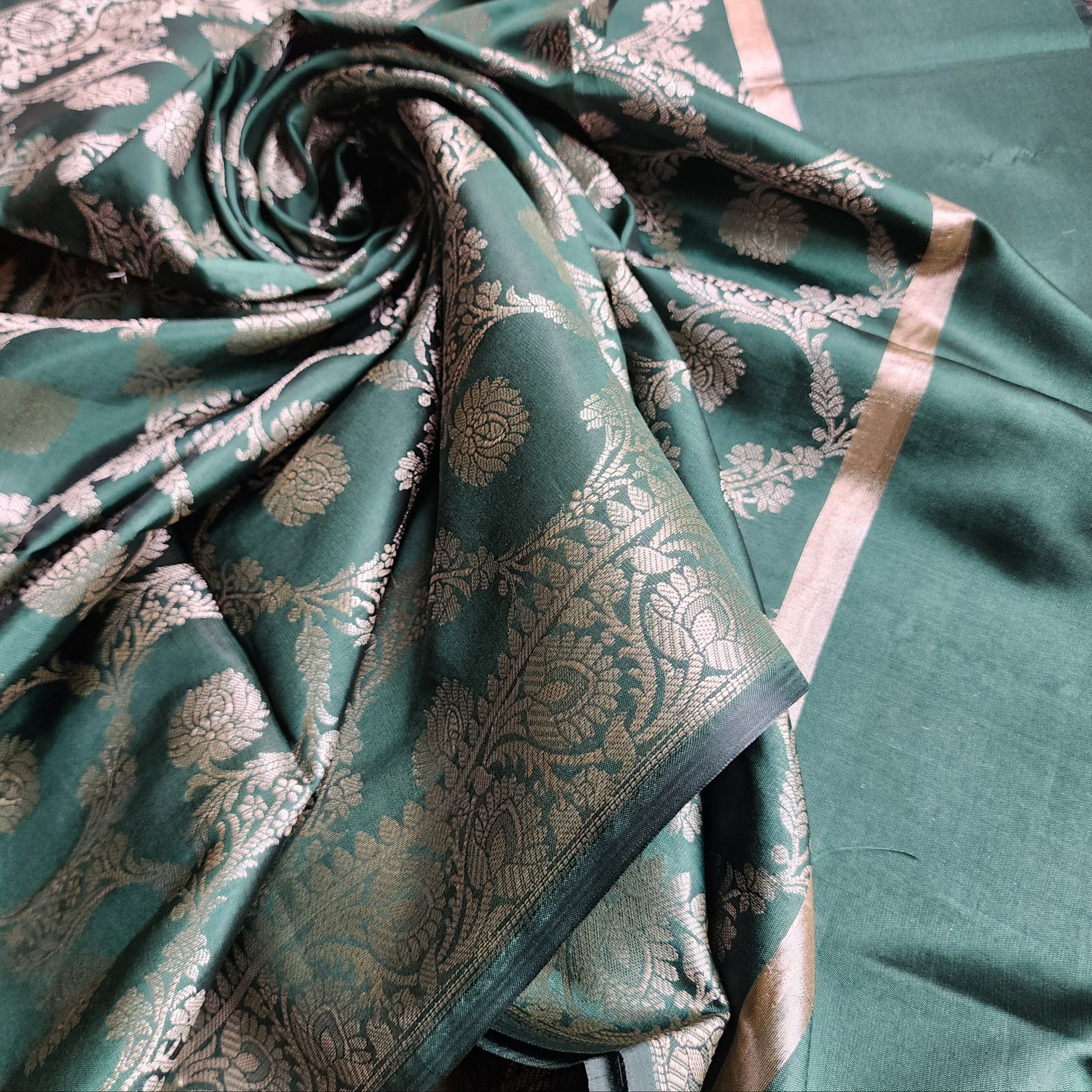 Emerald Green Semi Silk Zari Dupatta