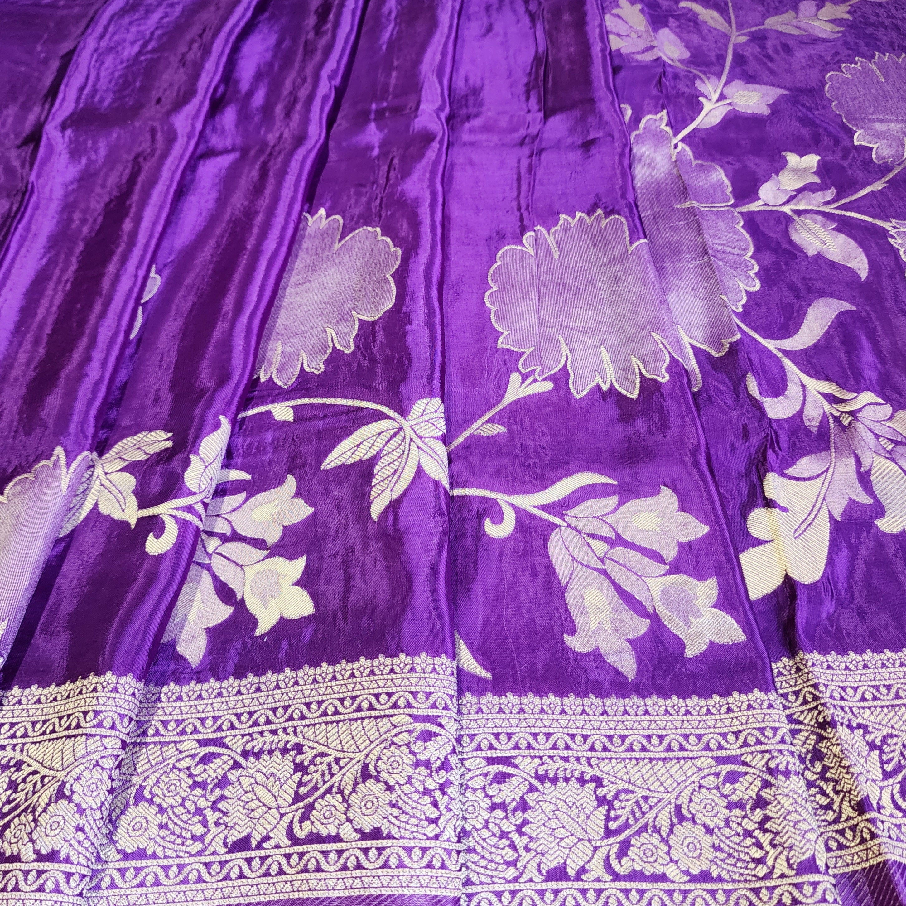 Plum Purple Muslin Silk Saree with Floral Weave