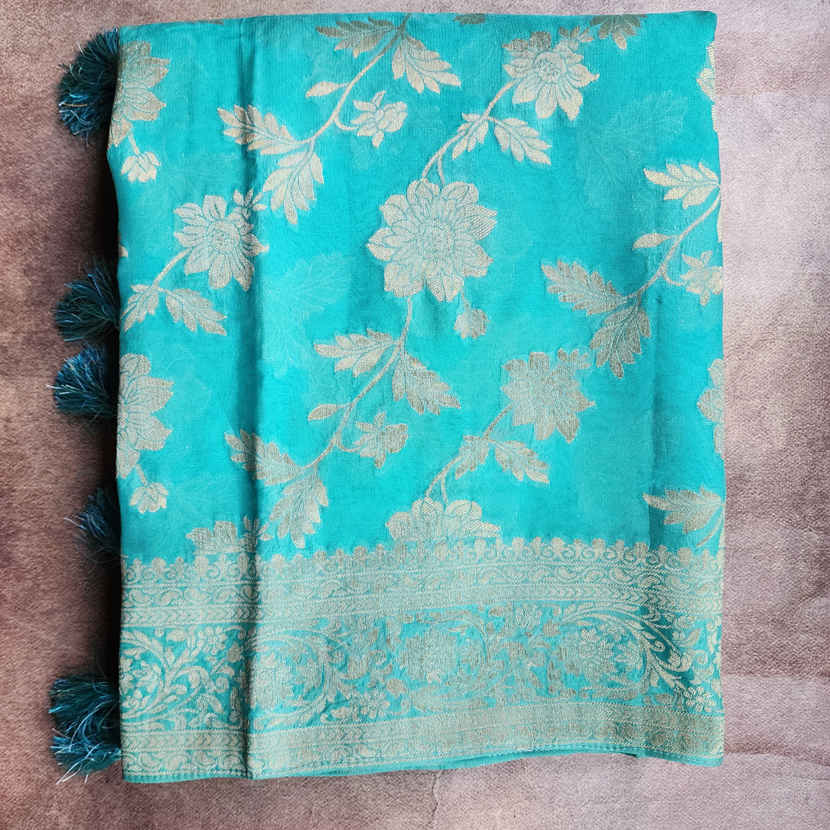 Khaddi Georgette Pure Banarasi Saree in Turquoise