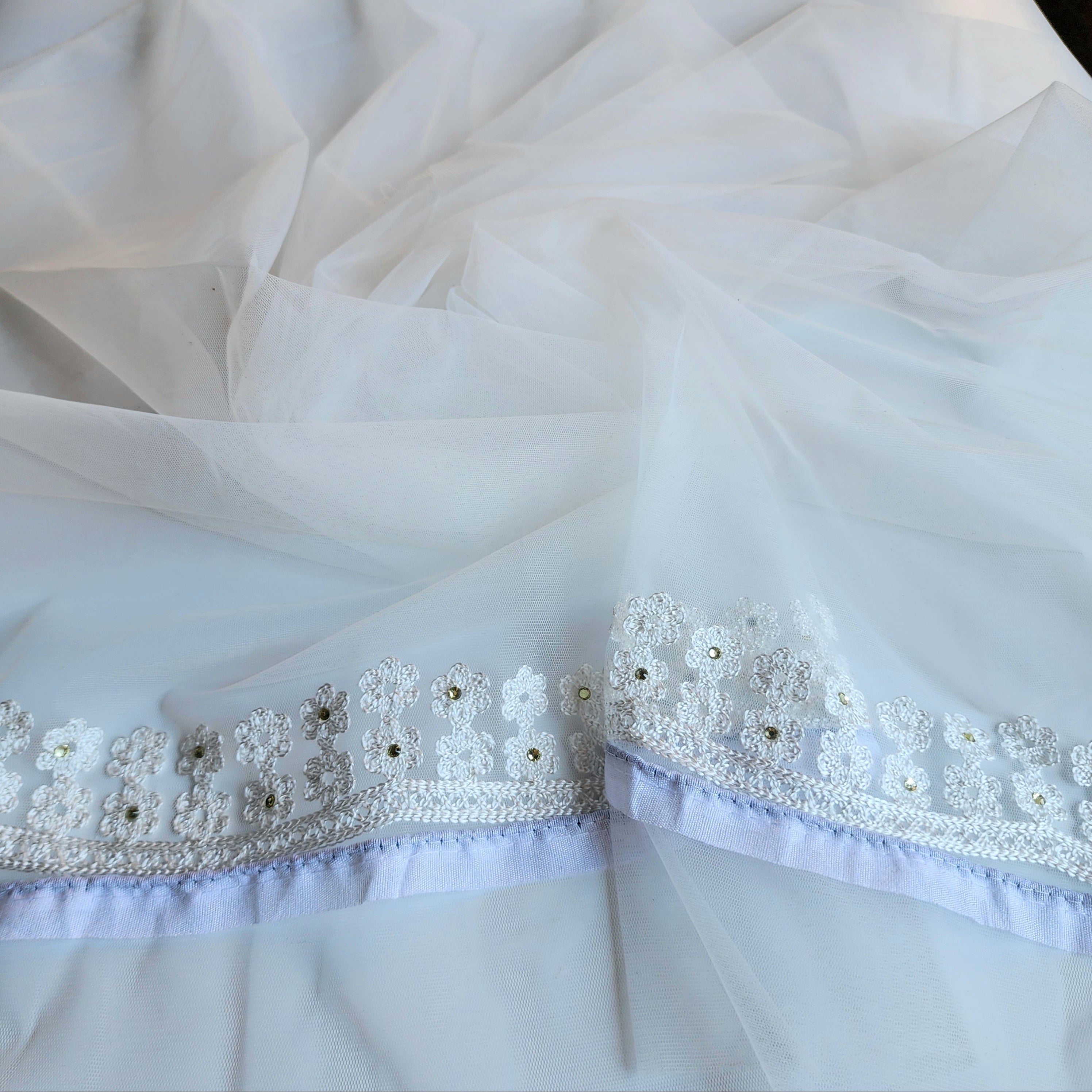 Embroidered Net Designer Saree in White