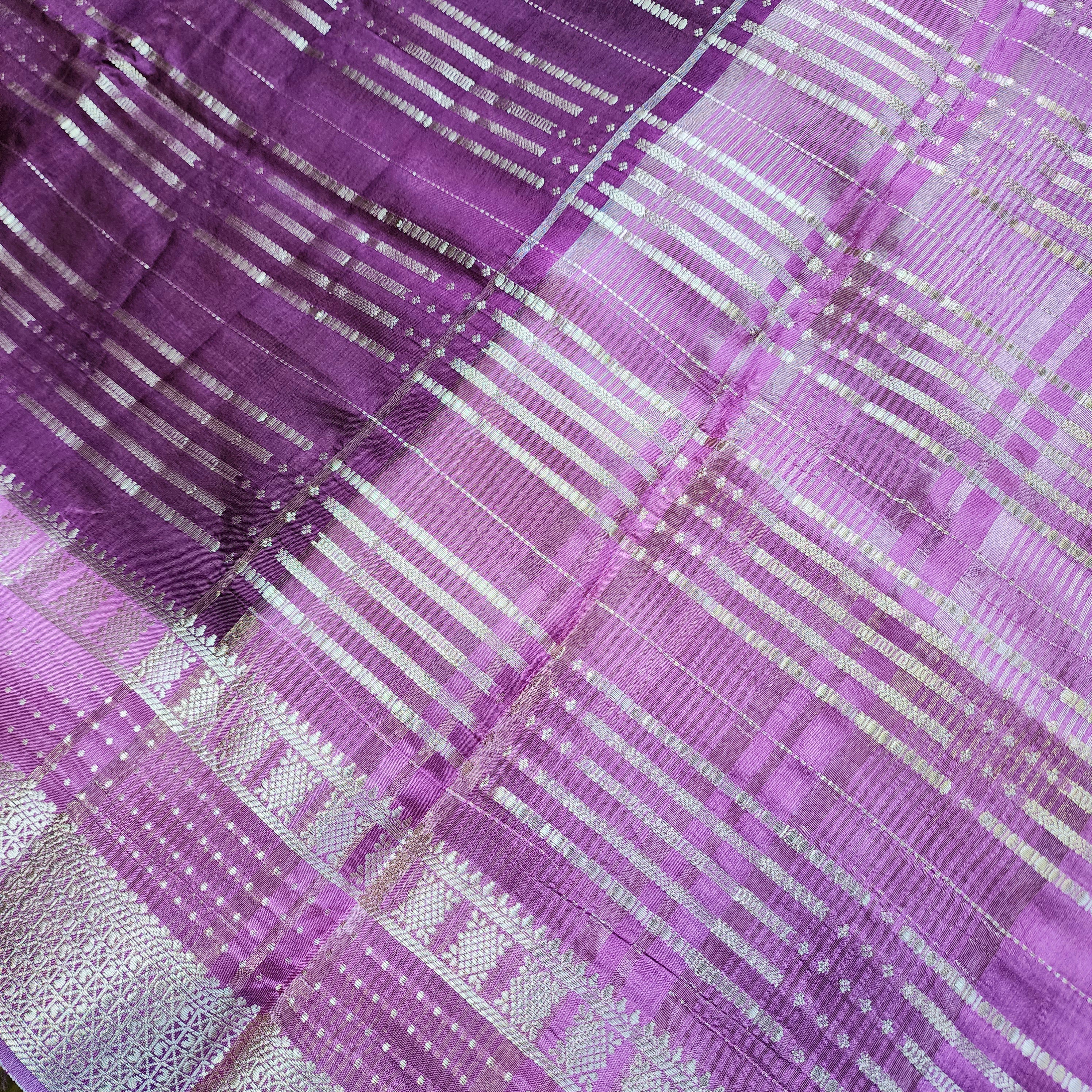 Deep Plum Crepe Georgette Silk Saree with Gold Zari Detailing