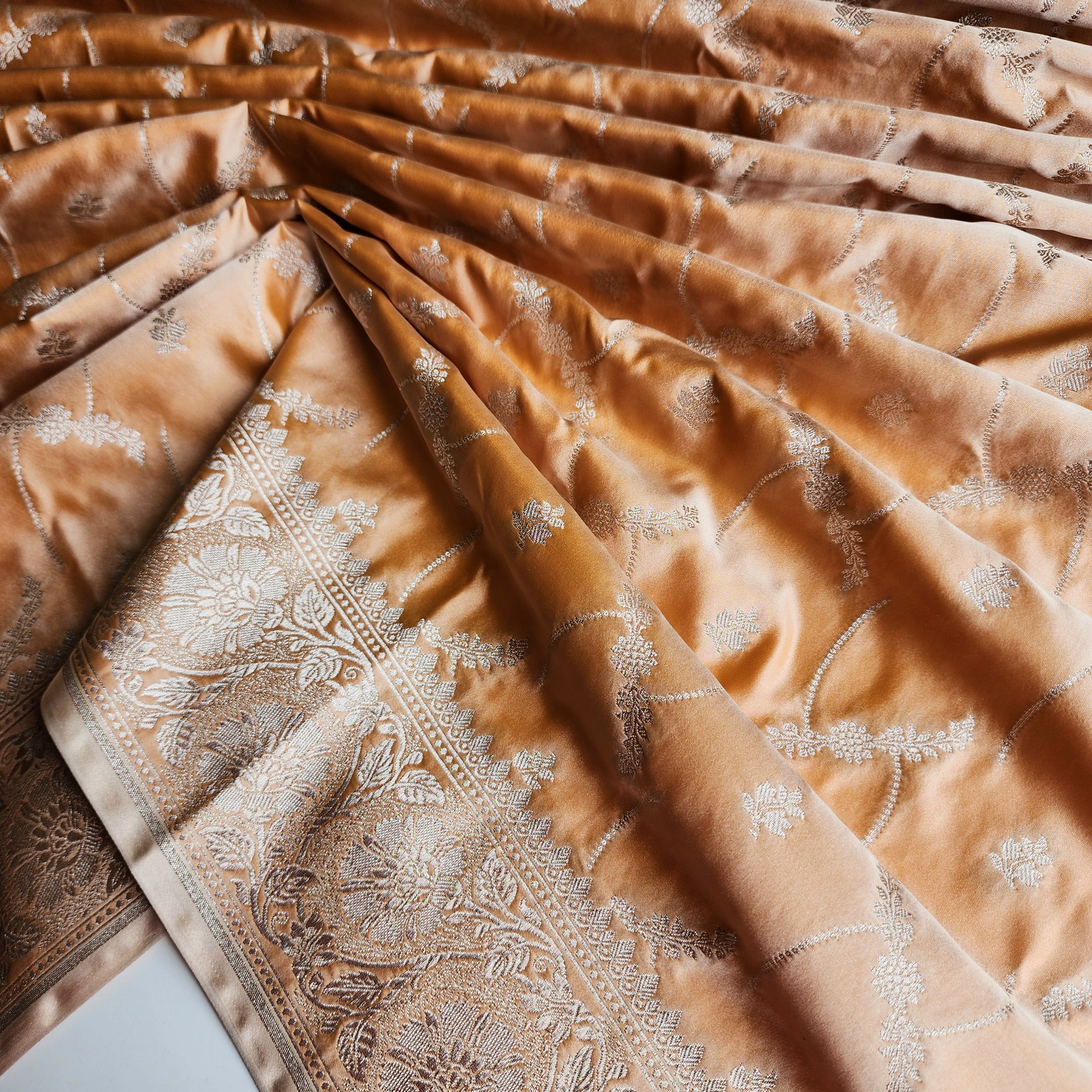 Pastel Beige Banarasi Katan Silk Saree with Light Gold Zari weaving