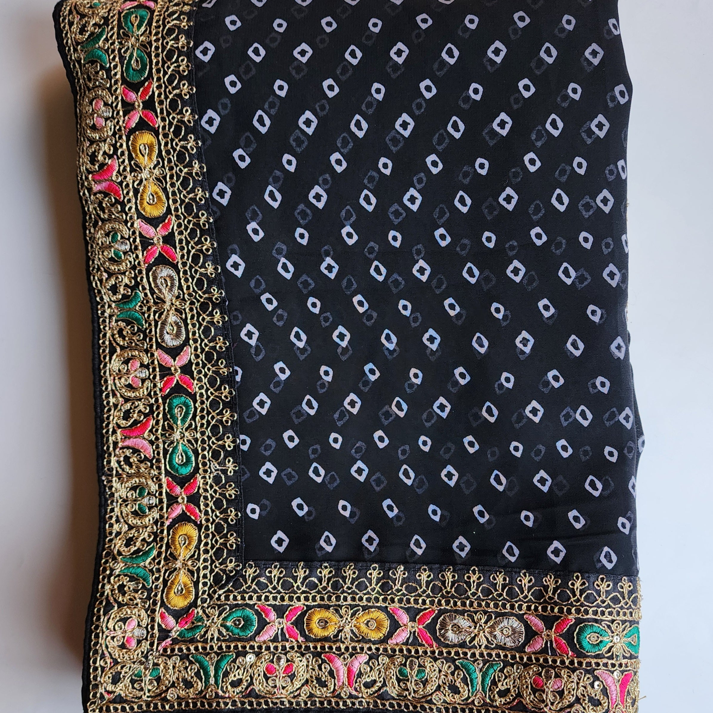 Embroidered Bandhani Designer Saree in Black