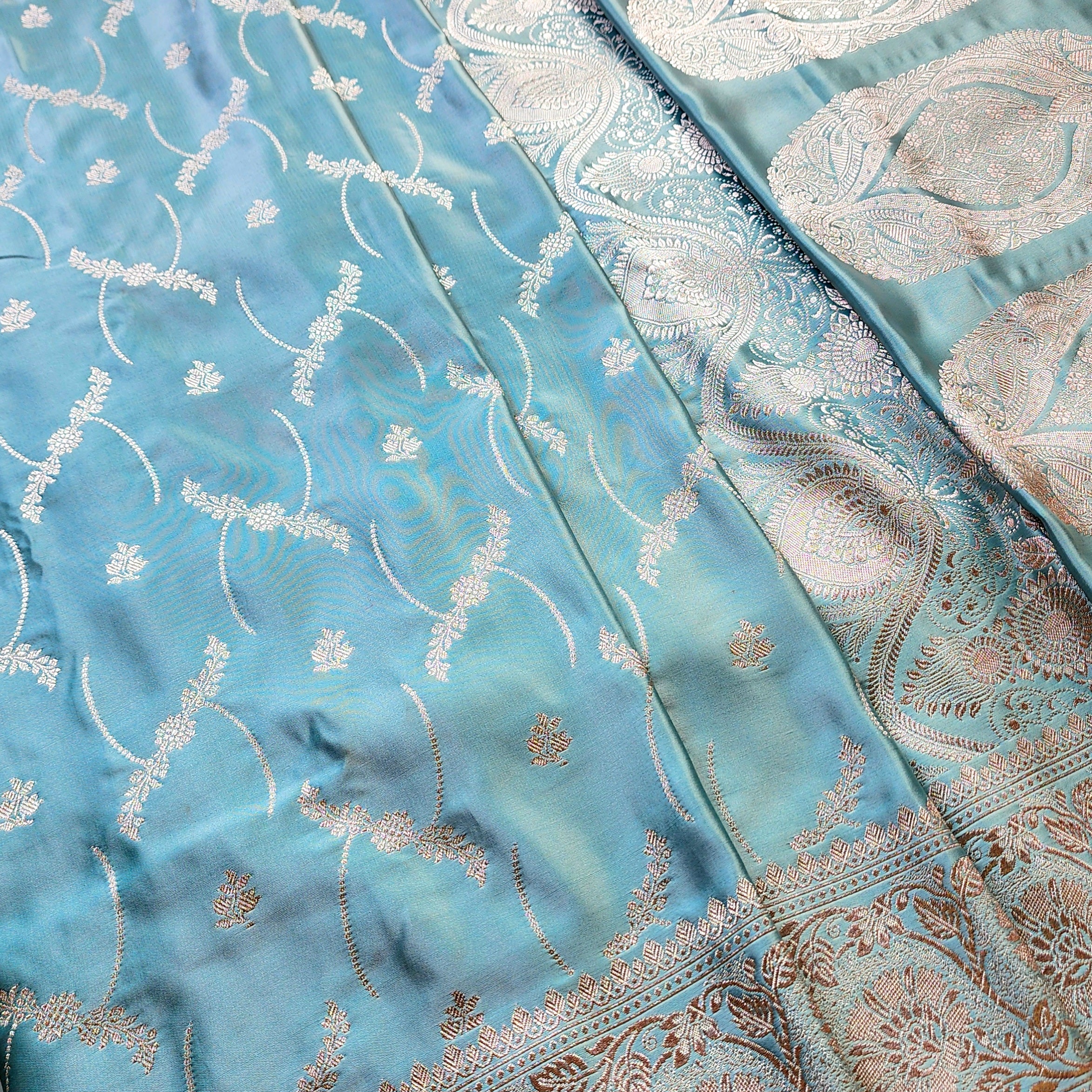 Pastel Blue Banarasi Katan Silk Saree with Light Gold Zari weaving