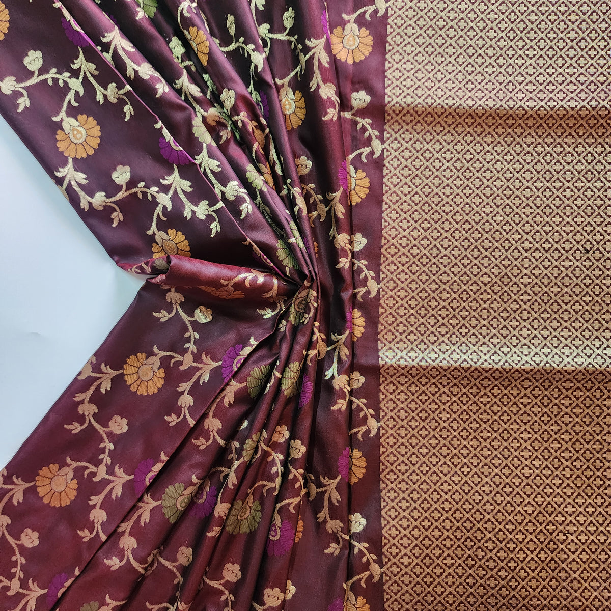 Banarasi Silk Floral Jaal Dupatta - Deep Burgundy